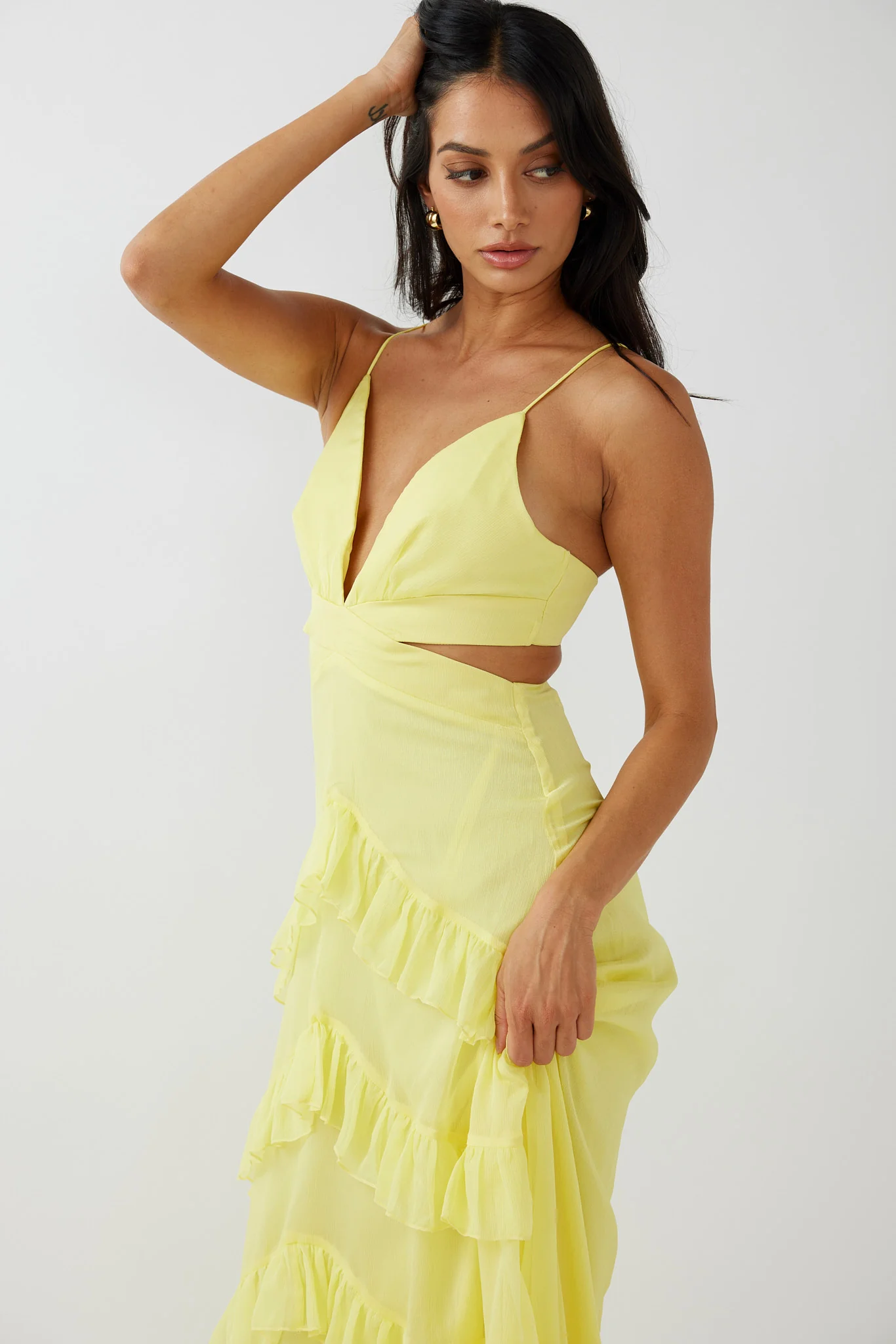 Joss Ruffle Trim Cut-Out Dress Yellow - Image 7