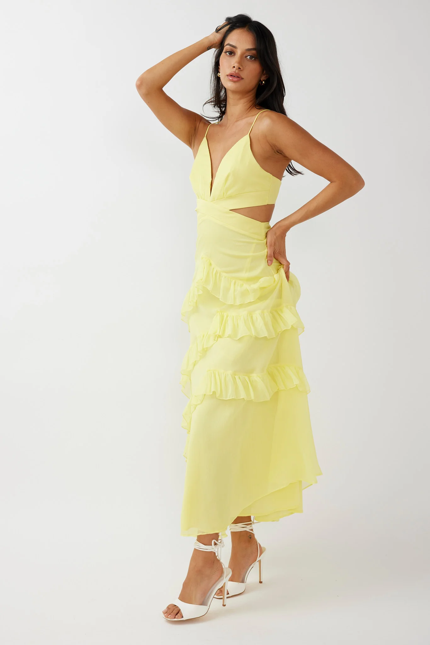 Joss Ruffle Trim Cut-Out Dress Yellow - Image 8