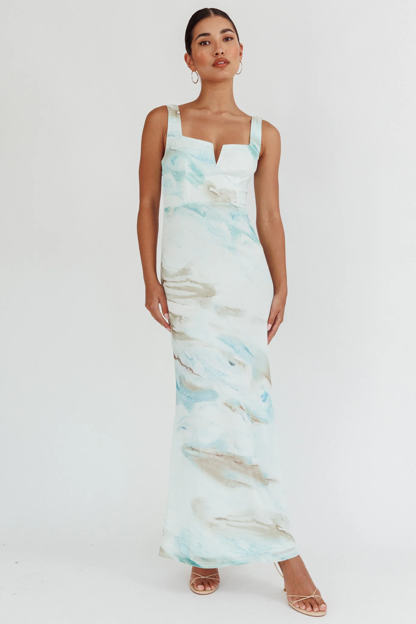 Jovelle Strappy Back Maxi Dress Marble Blue - Image 3