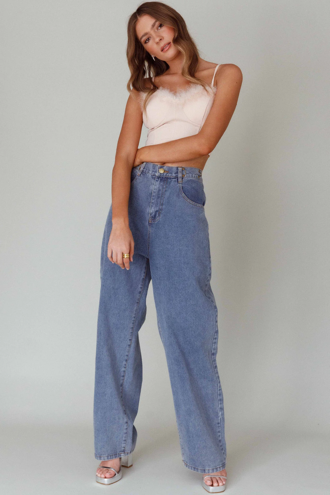 Jovi Feather-Trim Crop Top Nude - Image 6