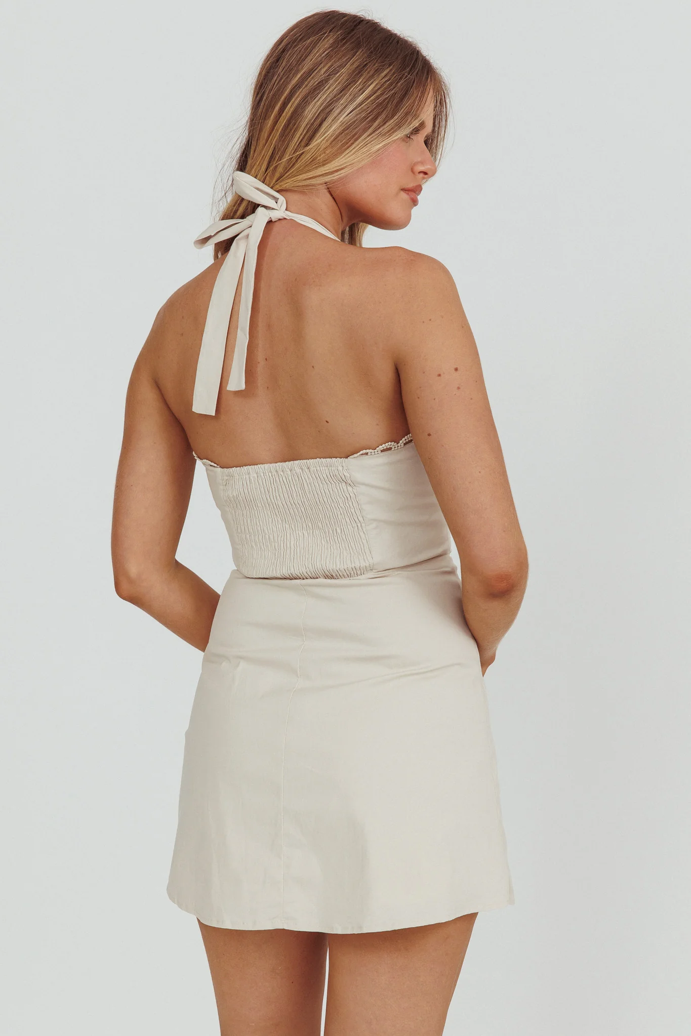 Jovial Halterneck Mini Dress Stone - Image 2