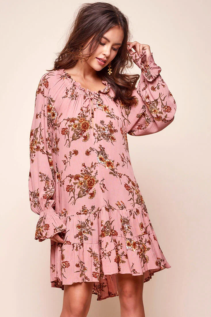Joyce Floral Hippie Loose Fit Dress Rose - Image 3