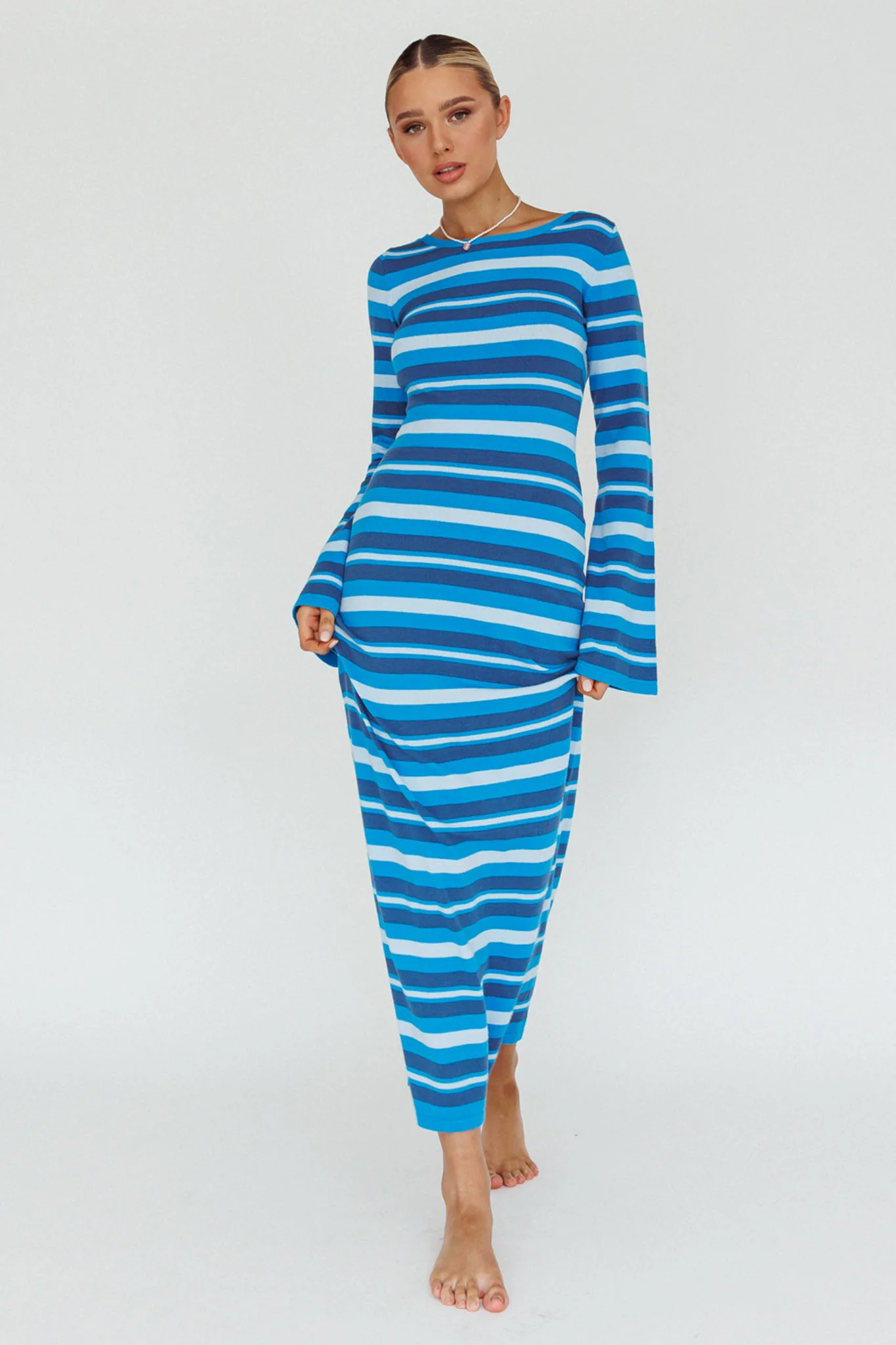 Jozie Long Sleeve Maxi Dress Stripe Blue - Image 3