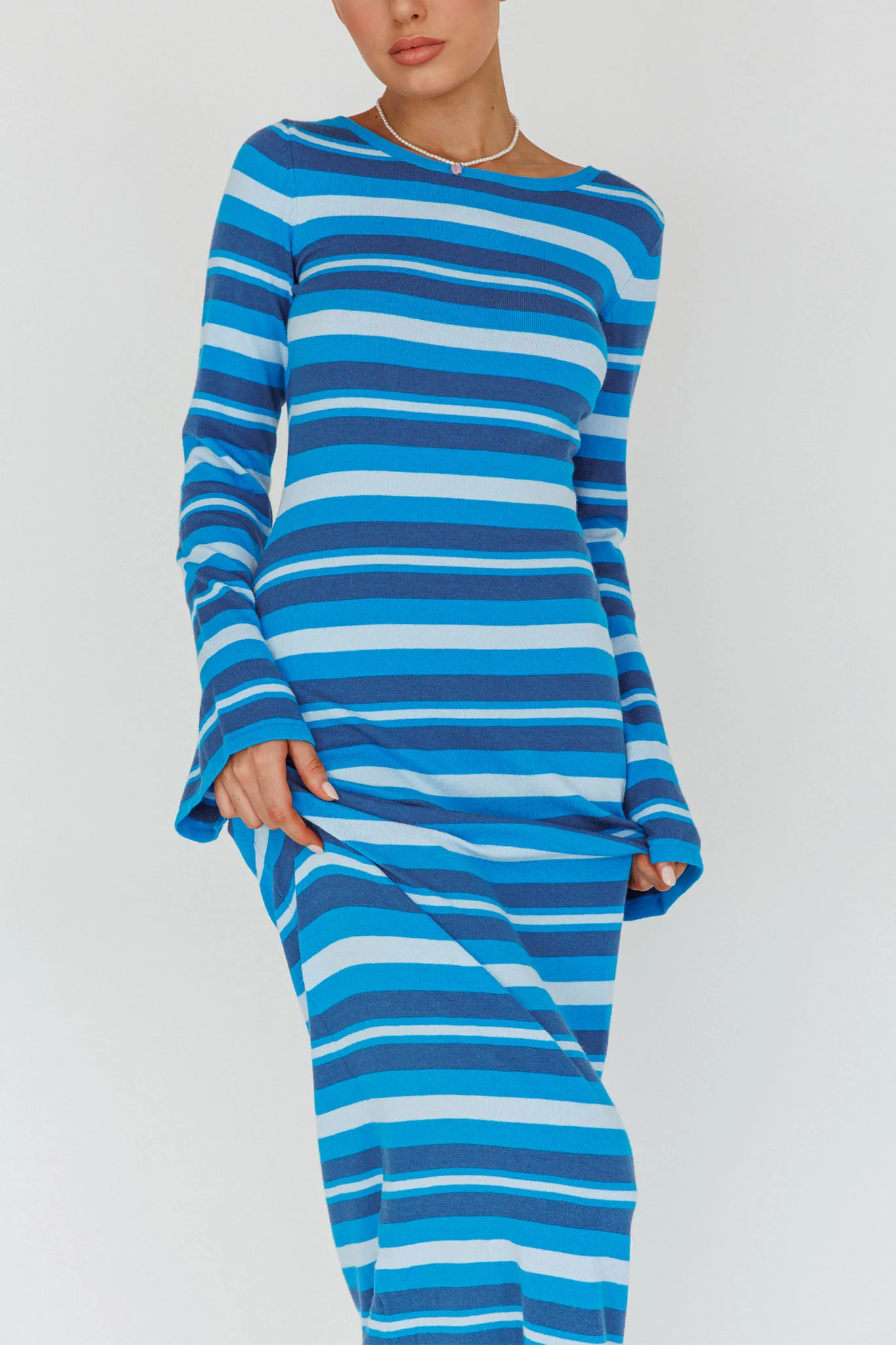 Jozie Long Sleeve Maxi Dress Stripe Blue - Image 4