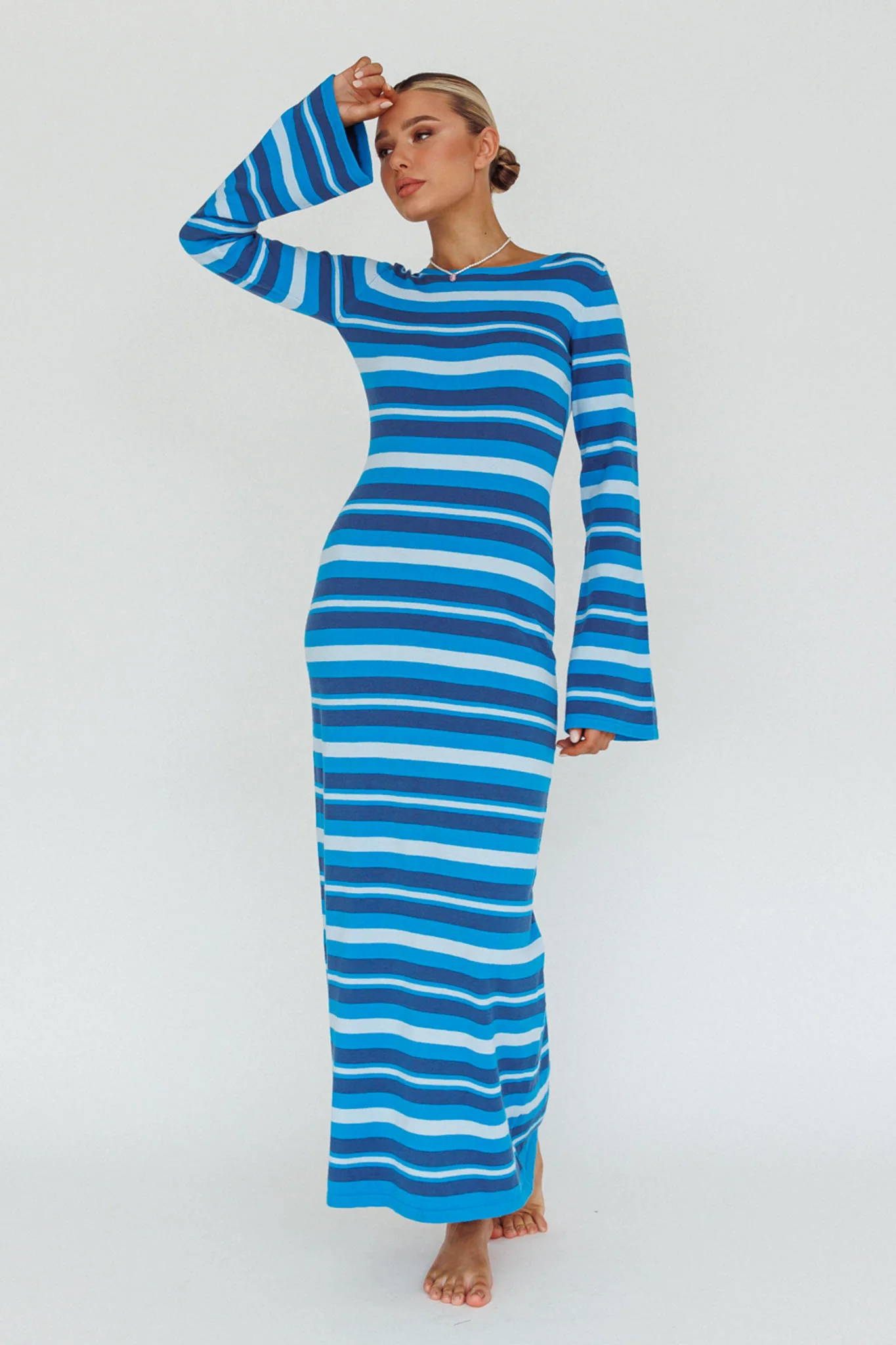 Jozie Long Sleeve Maxi Dress Stripe Blue - Image 5