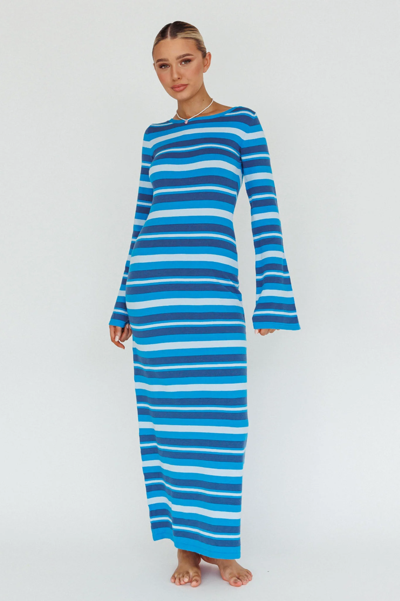 Jozie Long Sleeve Maxi Dress Stripe Blue - Image 6
