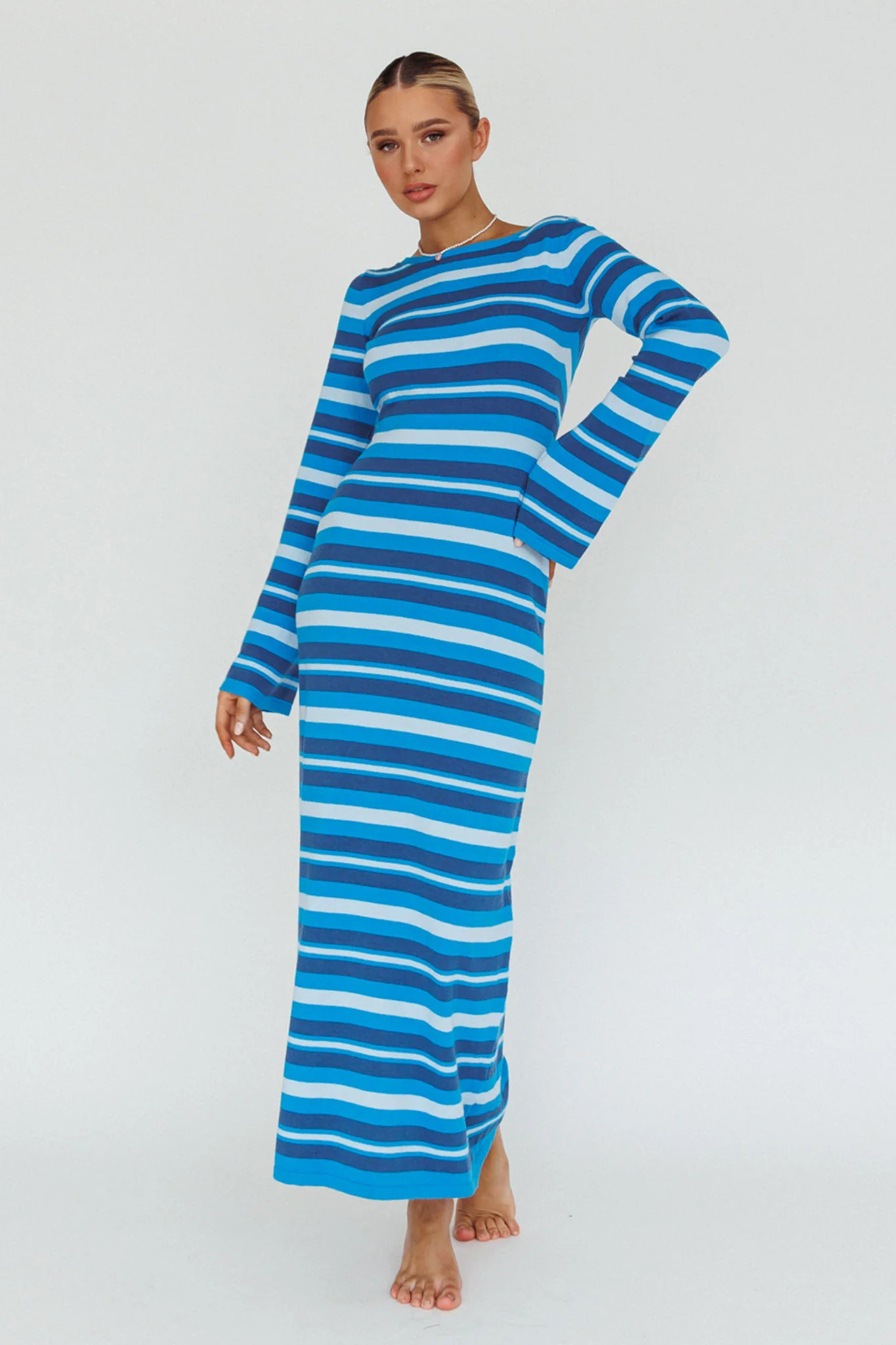 Jozie Long Sleeve Maxi Dress Stripe Blue - Image 7