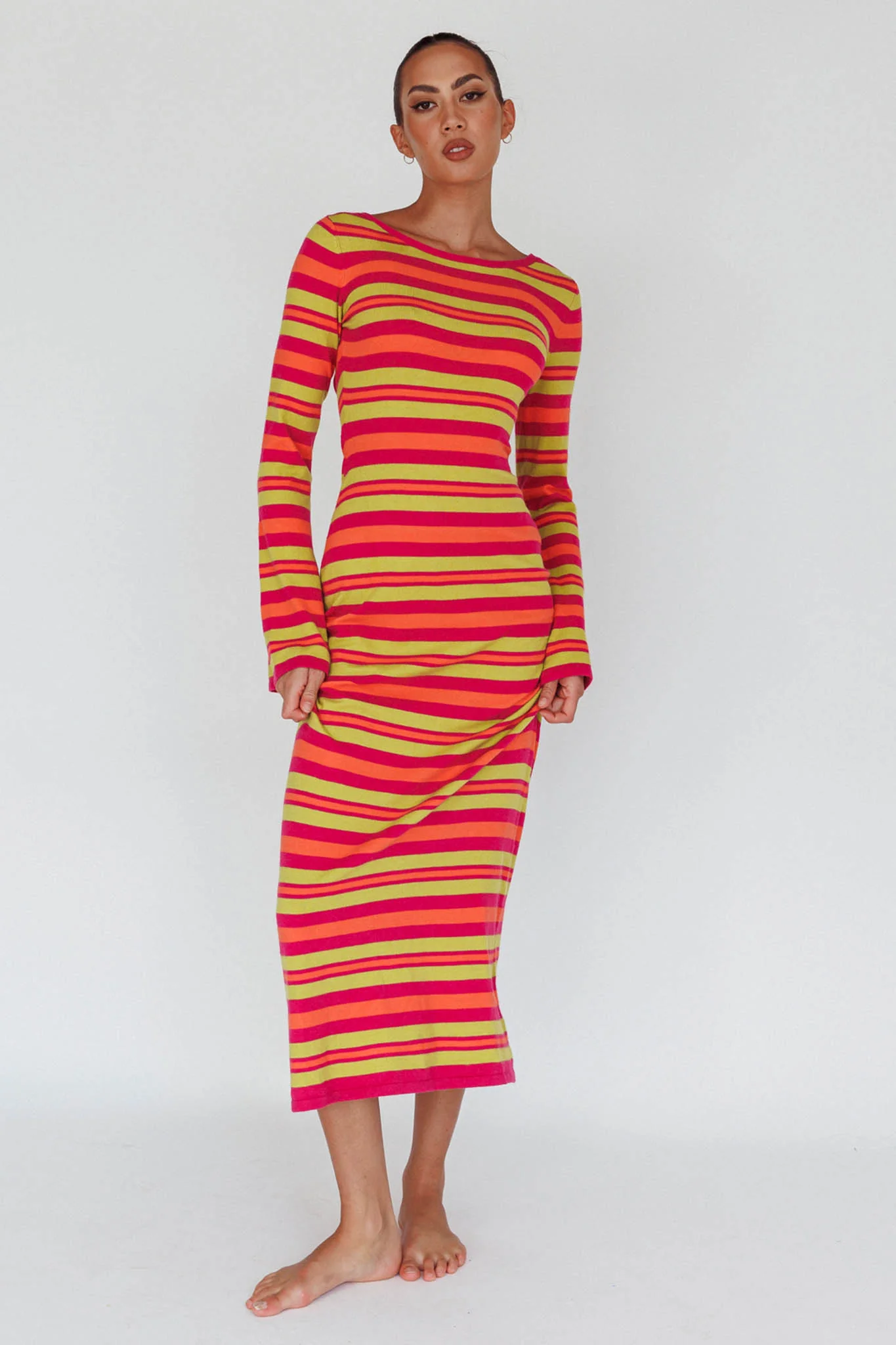 Jozie Long Sleeve Maxi Dress Stripe Orange - Image 3