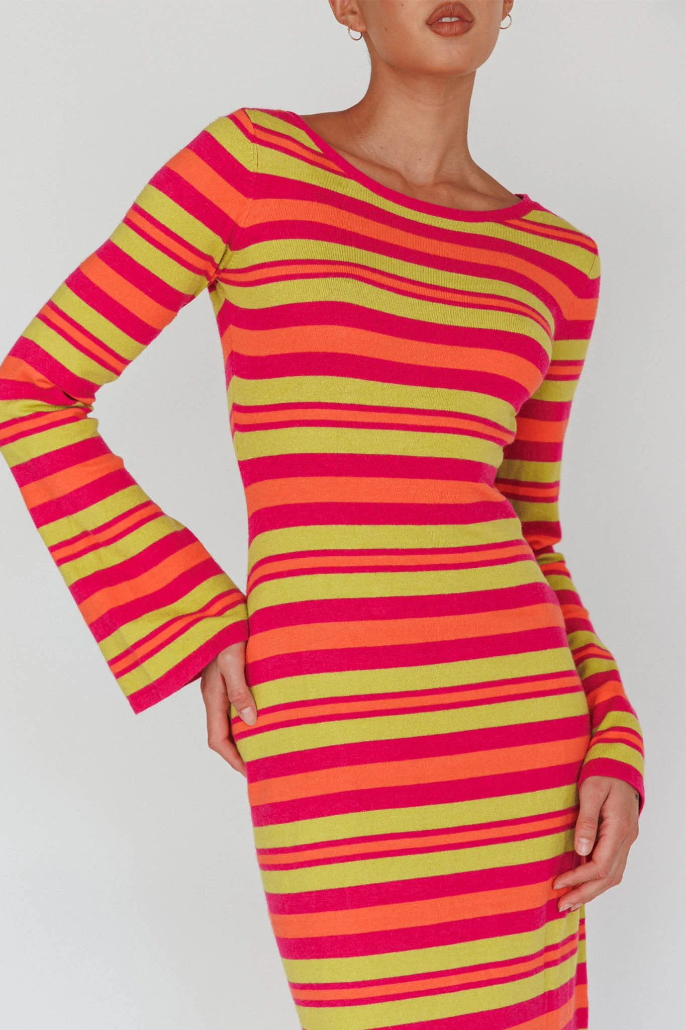 Jozie Long Sleeve Maxi Dress Stripe Orange - Image 4