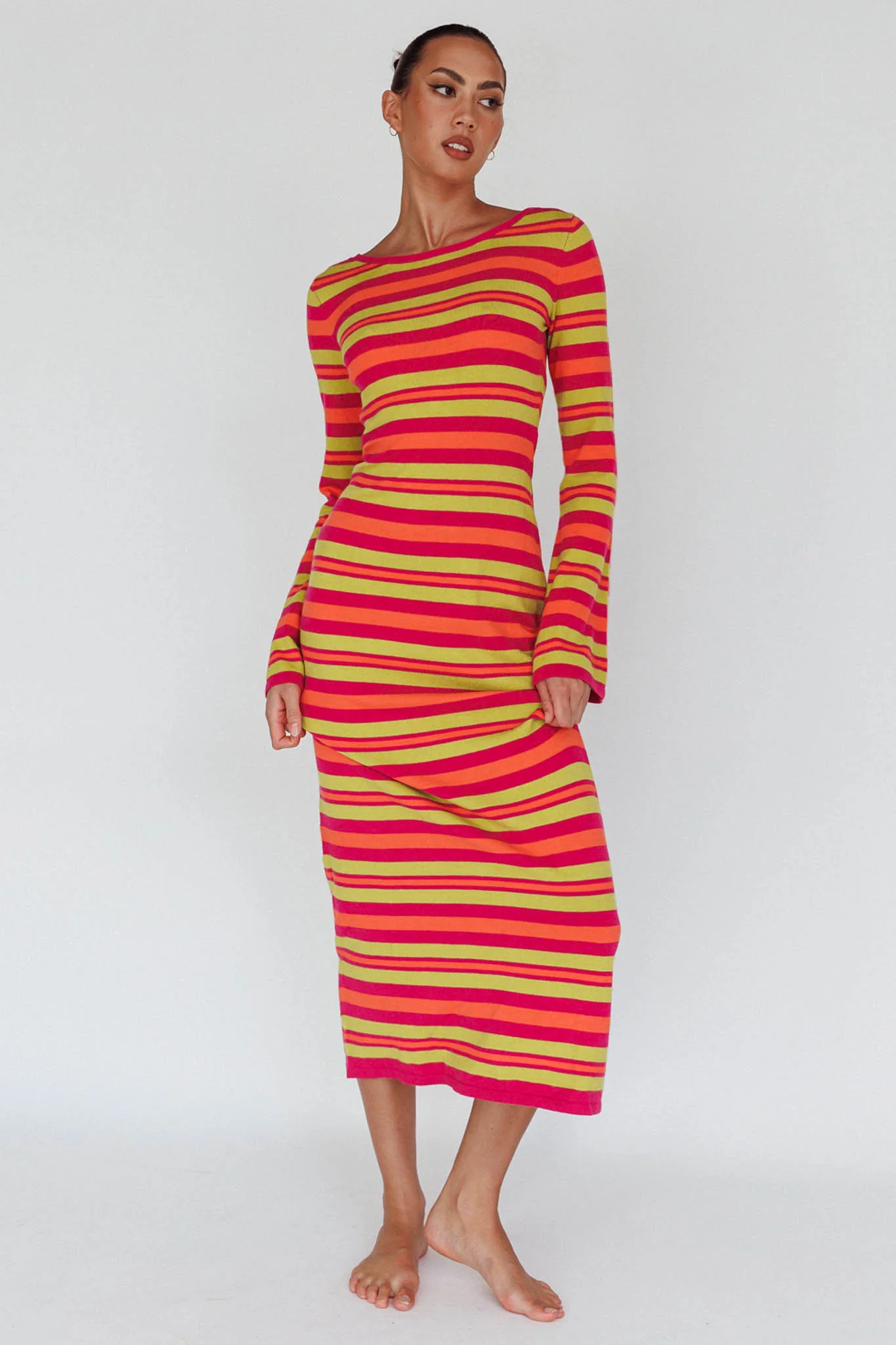 Jozie Long Sleeve Maxi Dress Stripe Orange - Image 5