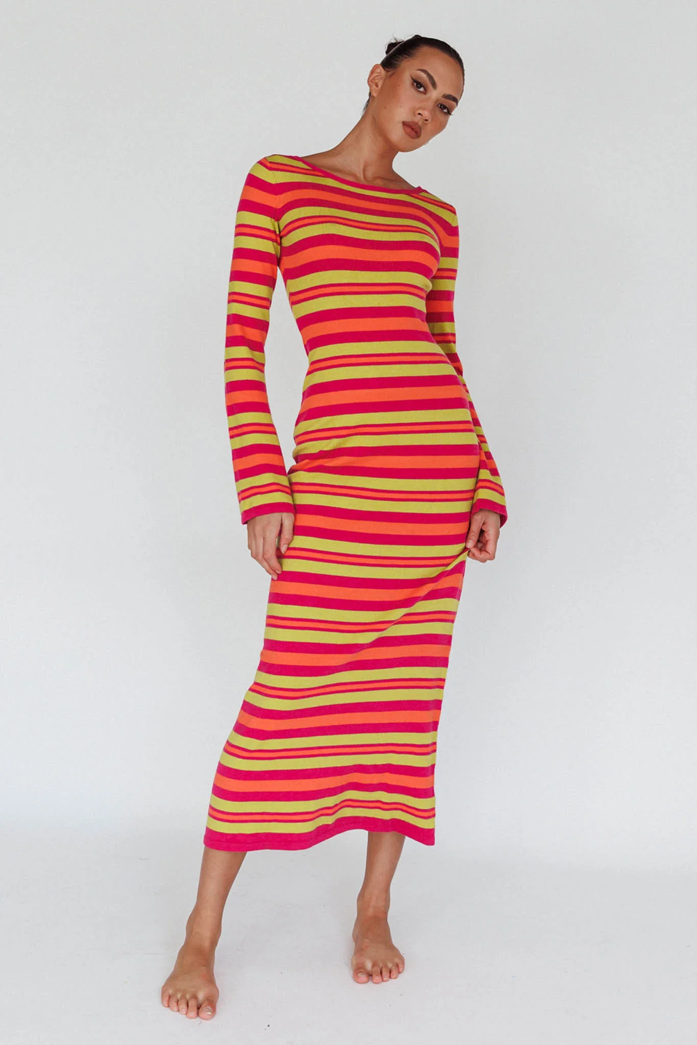 Jozie Long Sleeve Maxi Dress Stripe Orange - Image 6