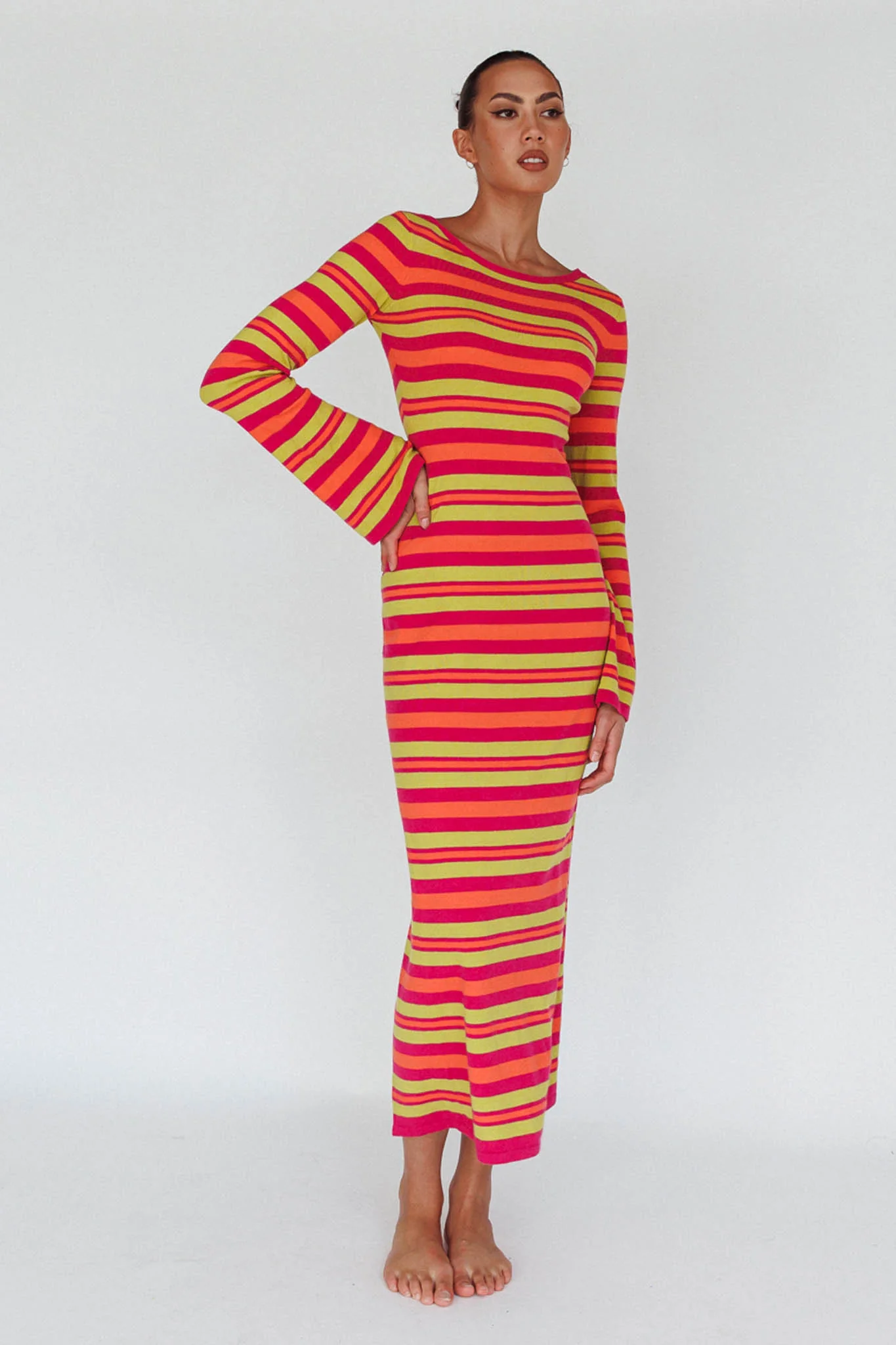Jozie Long Sleeve Maxi Dress Stripe Orange - Image 7