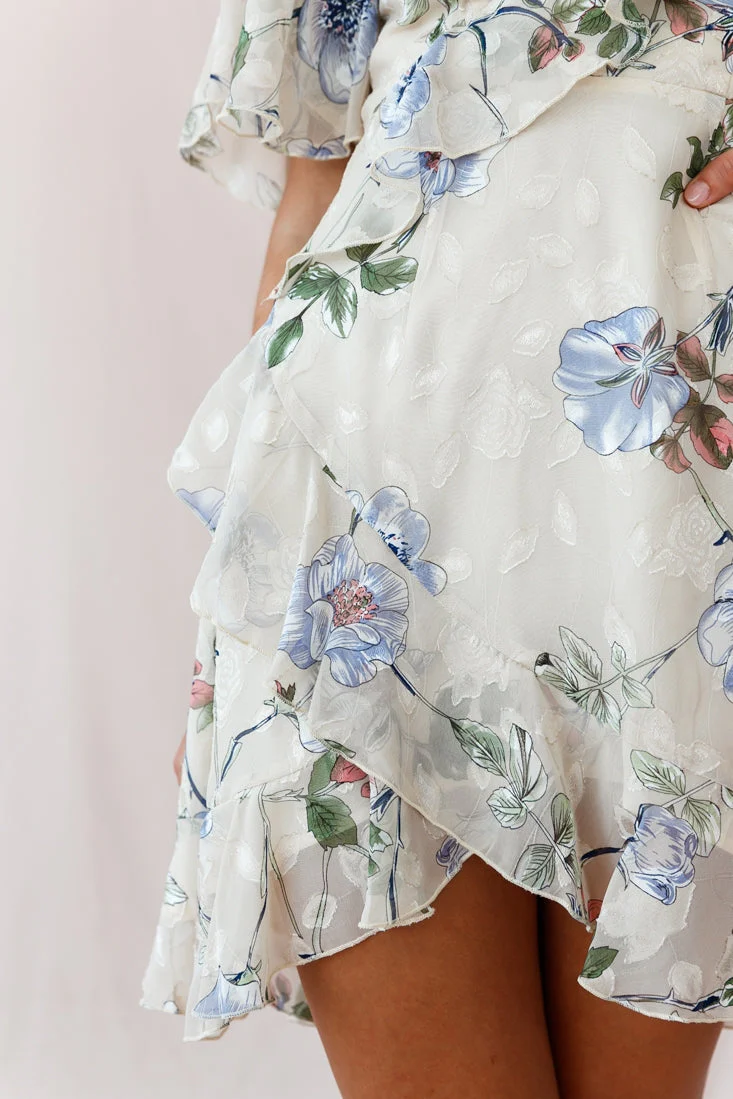June Angel Sleeve Ruffle Detail Dress Floral Print Beige - Image 4