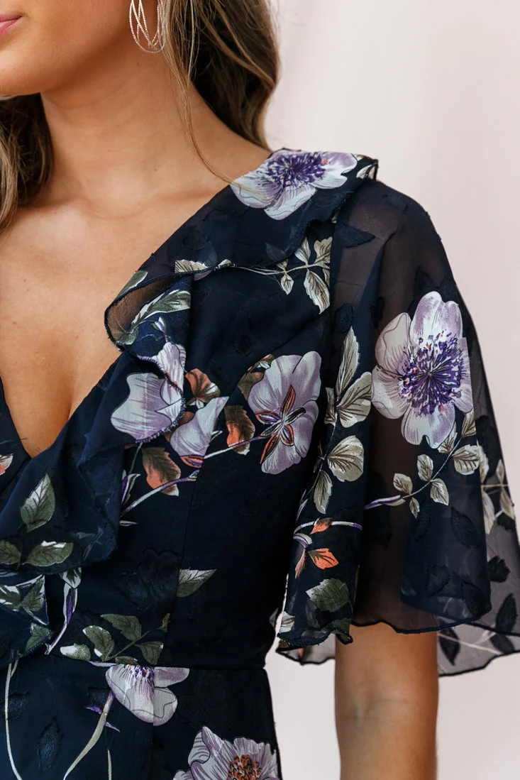 June Angel Sleeve Ruffle Detail Dress Navy - Image 4