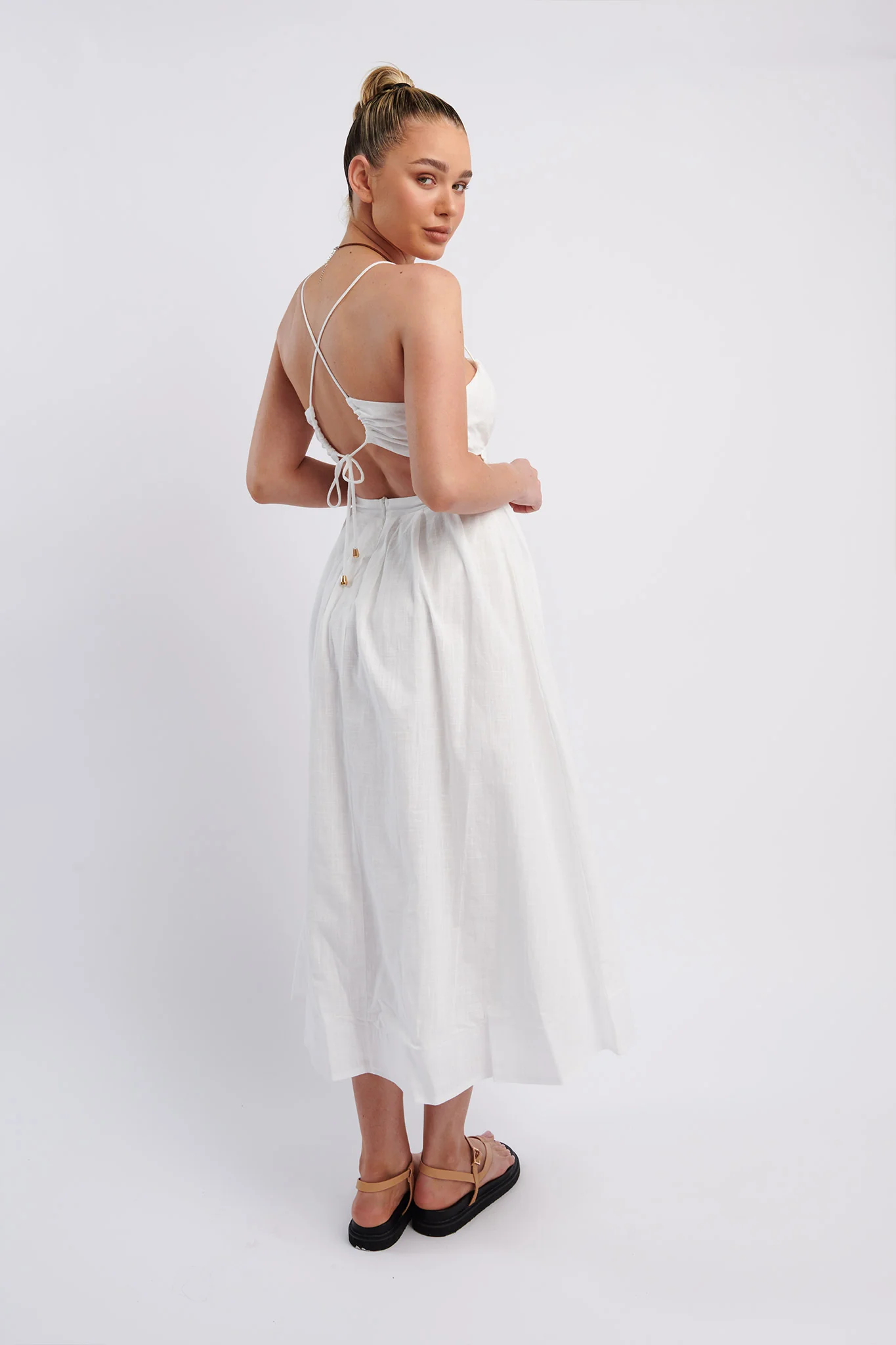 June Sun Tied Back Midi Dress White - Image 2