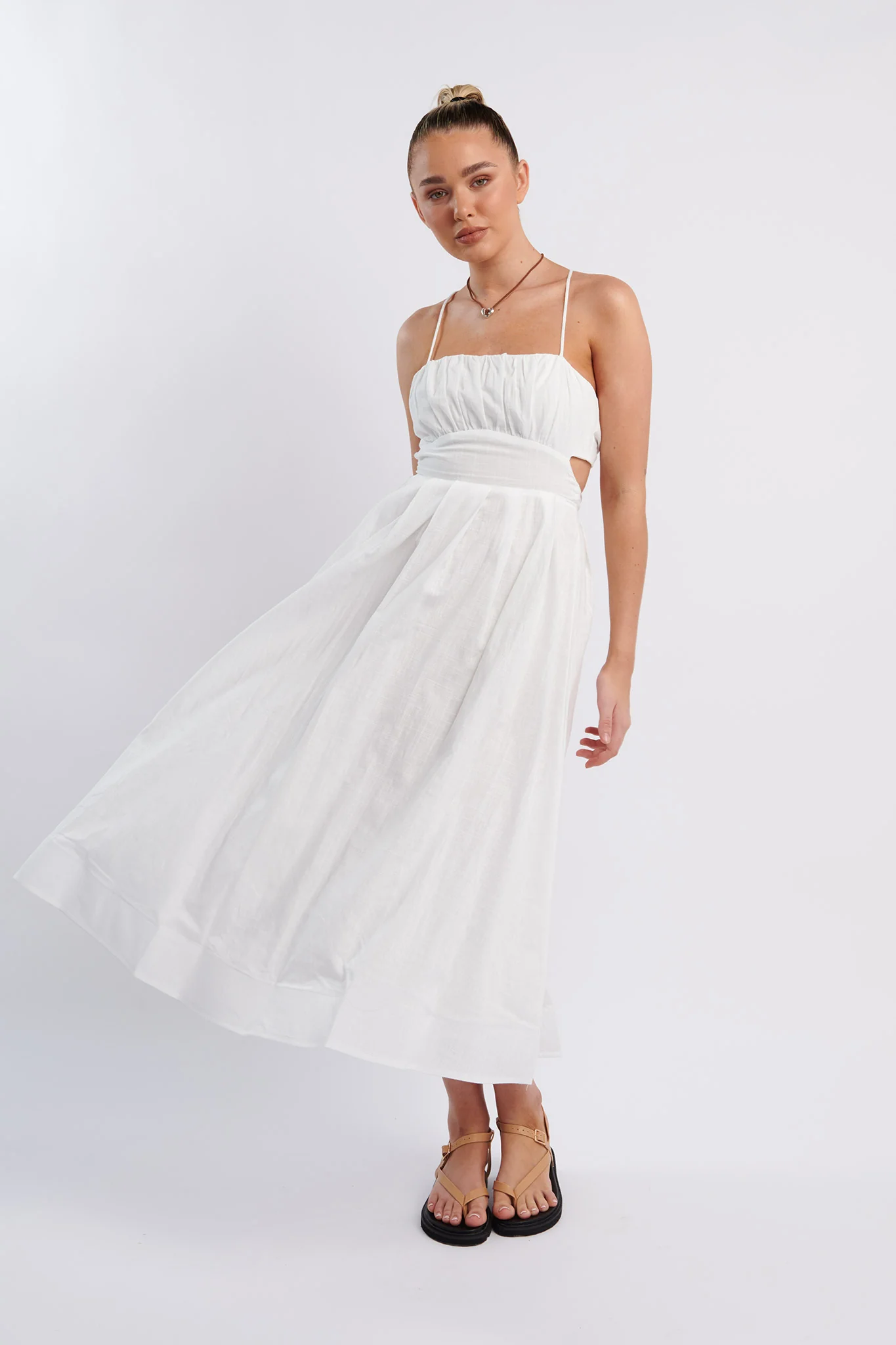 June Sun Tied Back Midi Dress White - Image 3