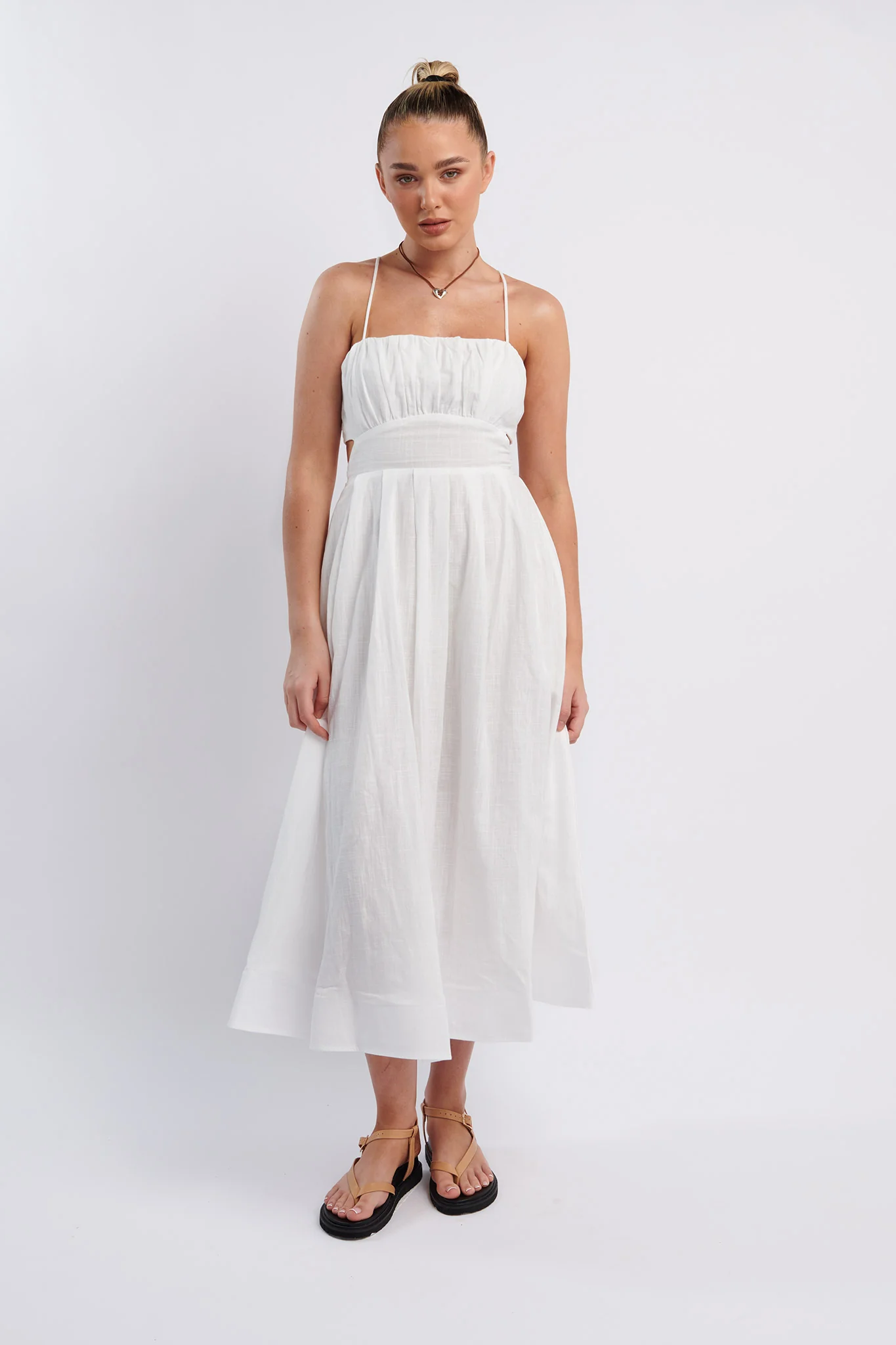 June Sun Tied Back Midi Dress White - Image 5
