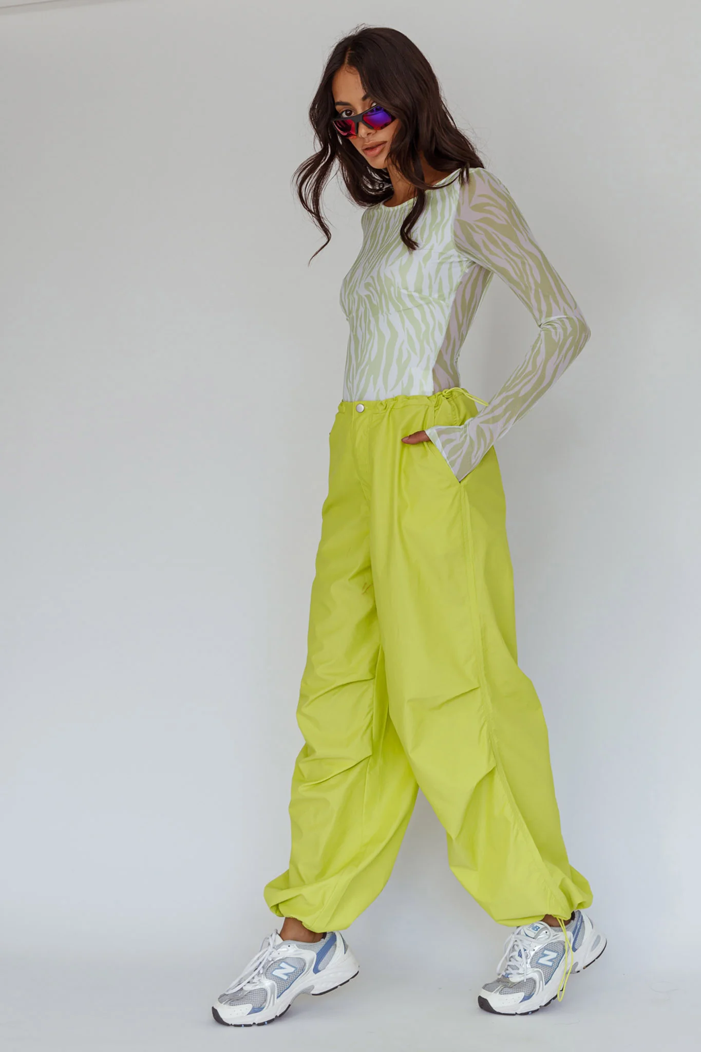 Juni Long Sleeve Low Back Mesh Bodysuit Tiger Lime - Image 6