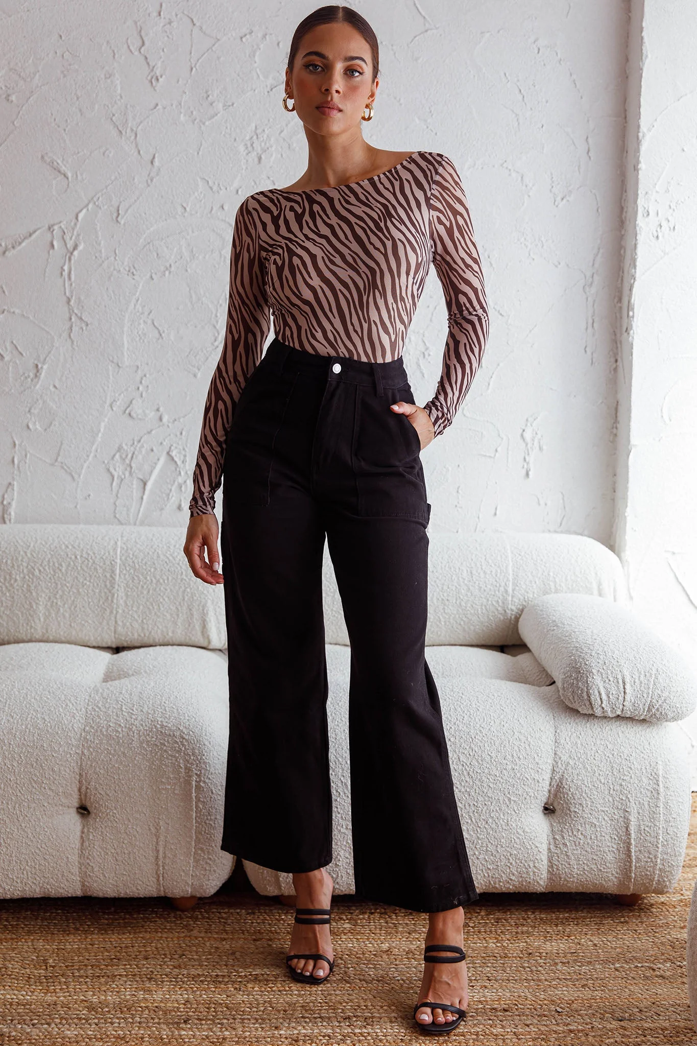 Juni Long Sleeve Low Back Mesh Bodysuit Tiger Print - Image 3