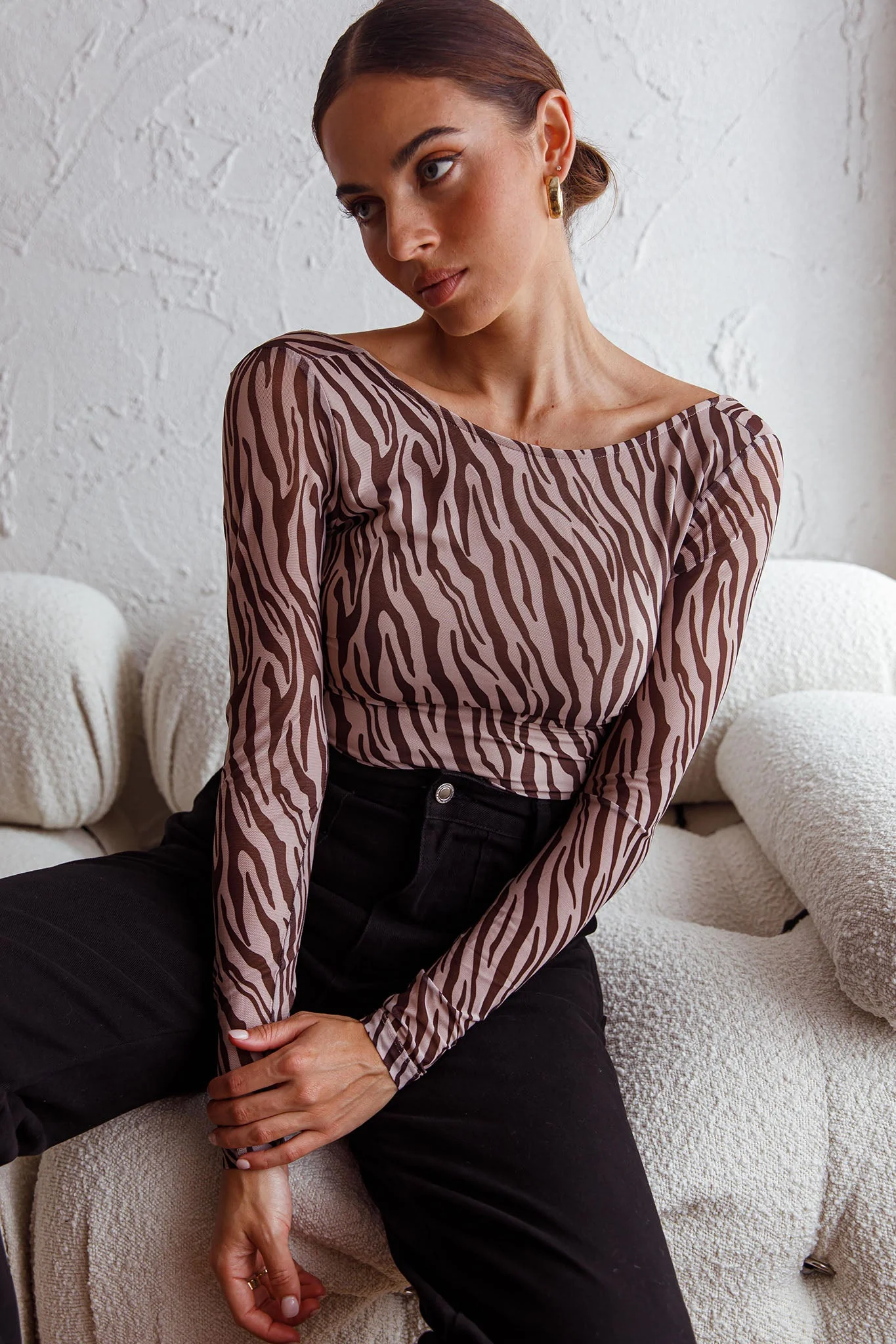 Juni Long Sleeve Low Back Mesh Bodysuit Tiger Print - Image 6