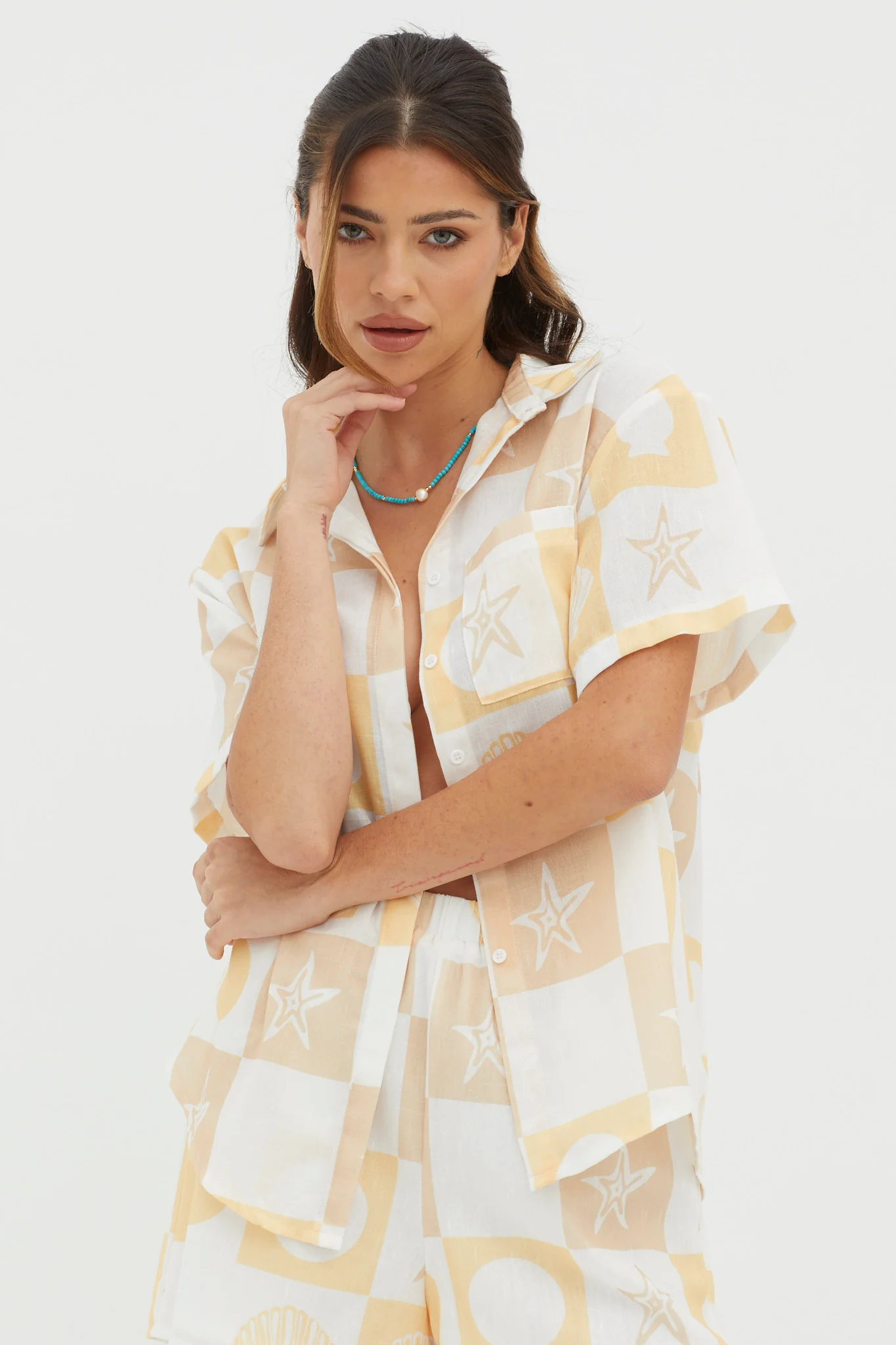 Just A Hunch Button Shirt Shell Print Yellow Multi - Image 2