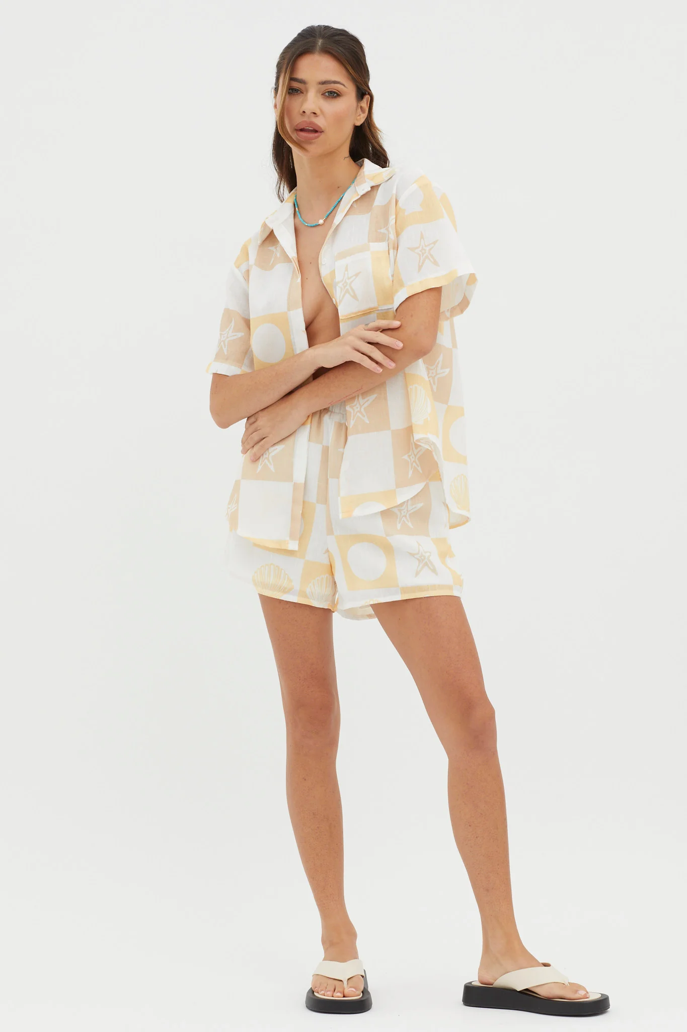 Just A Hunch Button Shirt Shell Print Yellow Multi - Image 4