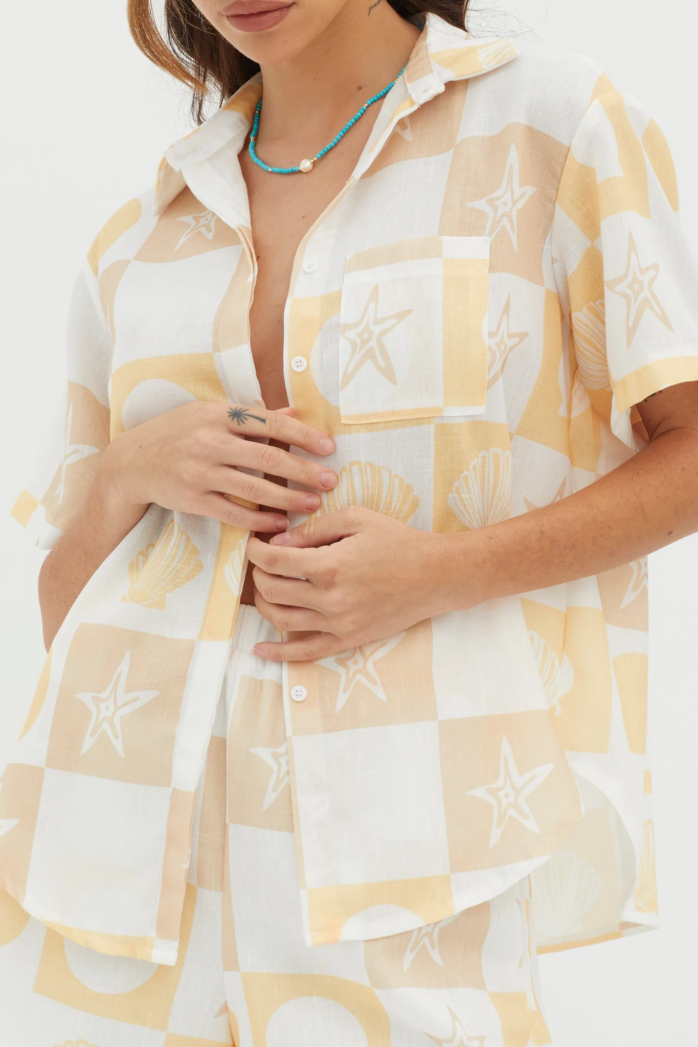 Just A Hunch Button Shirt Shell Print Yellow Multi - Image 5