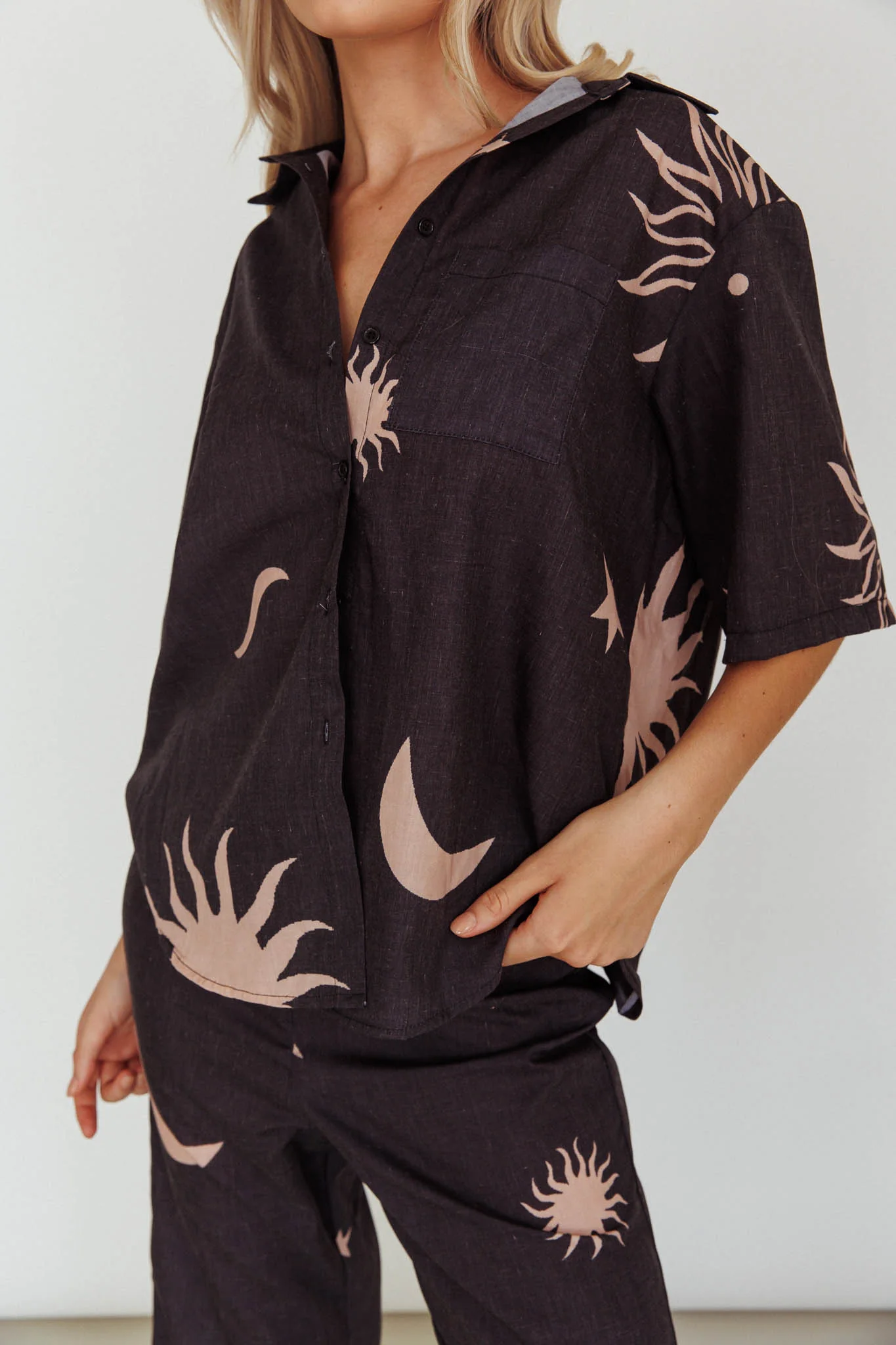 Just A Hunch Button Shirt Sun Moon Black - Image 5