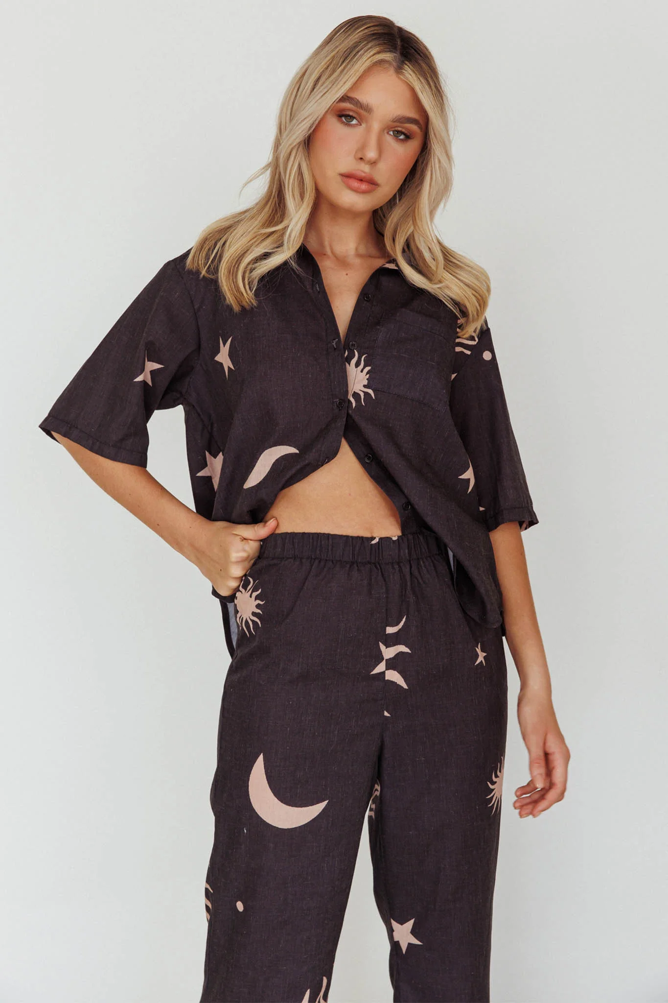 Just A Hunch Button Shirt Sun Moon Black - Image 7