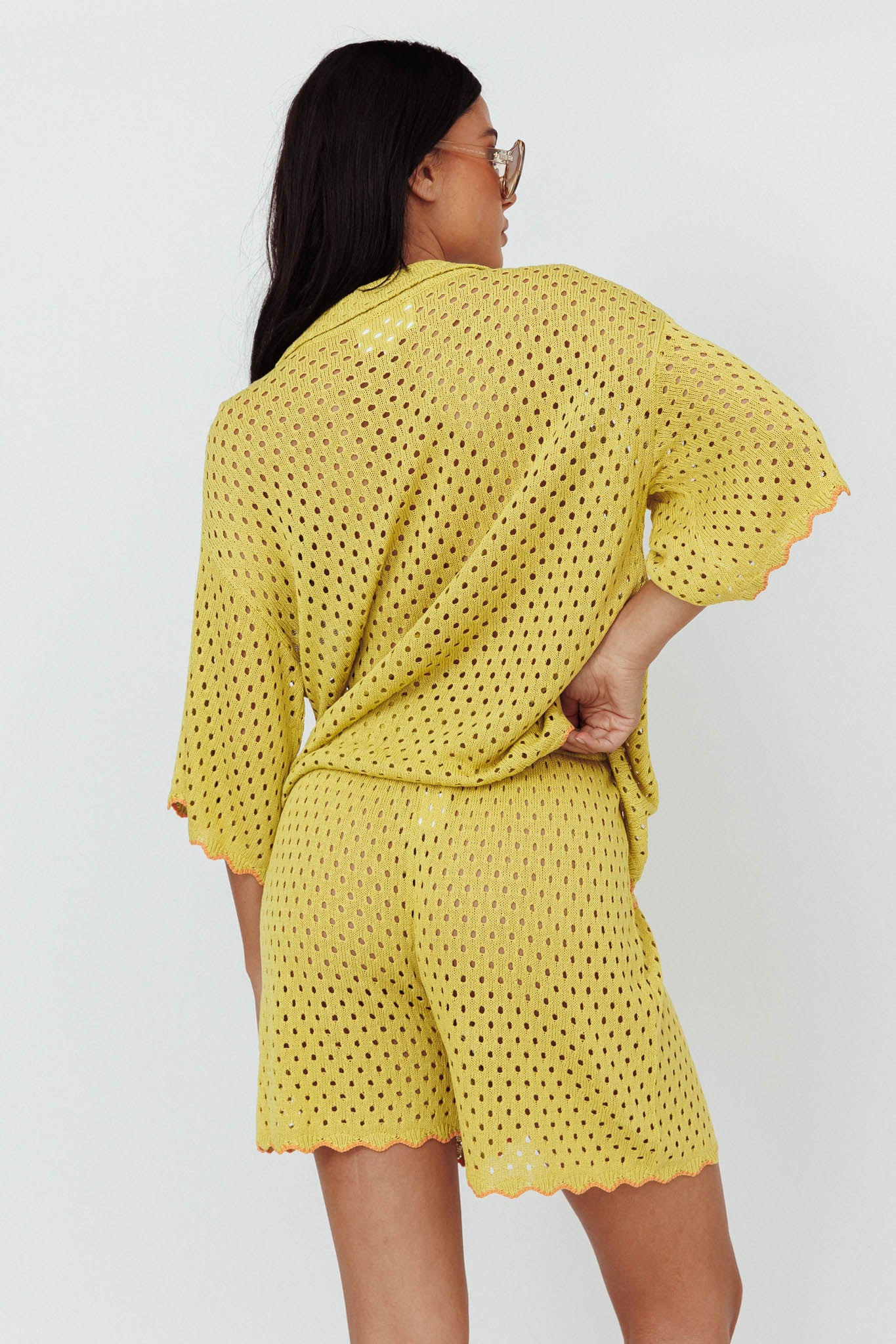 Just A Hunch Crochet Shorts Avocado/Pumpkin - Image 5