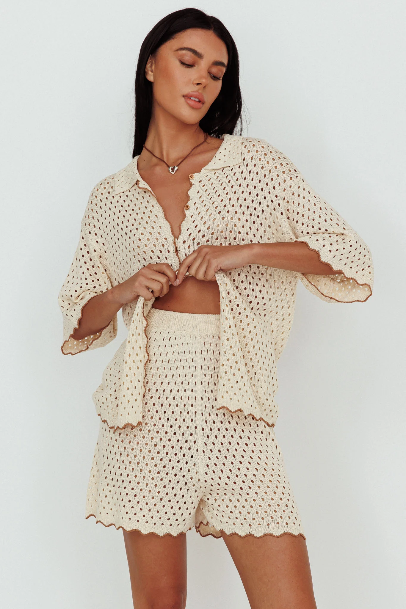 Just A Hunch Crochet Shorts Nutmeg/Shell - Image 4