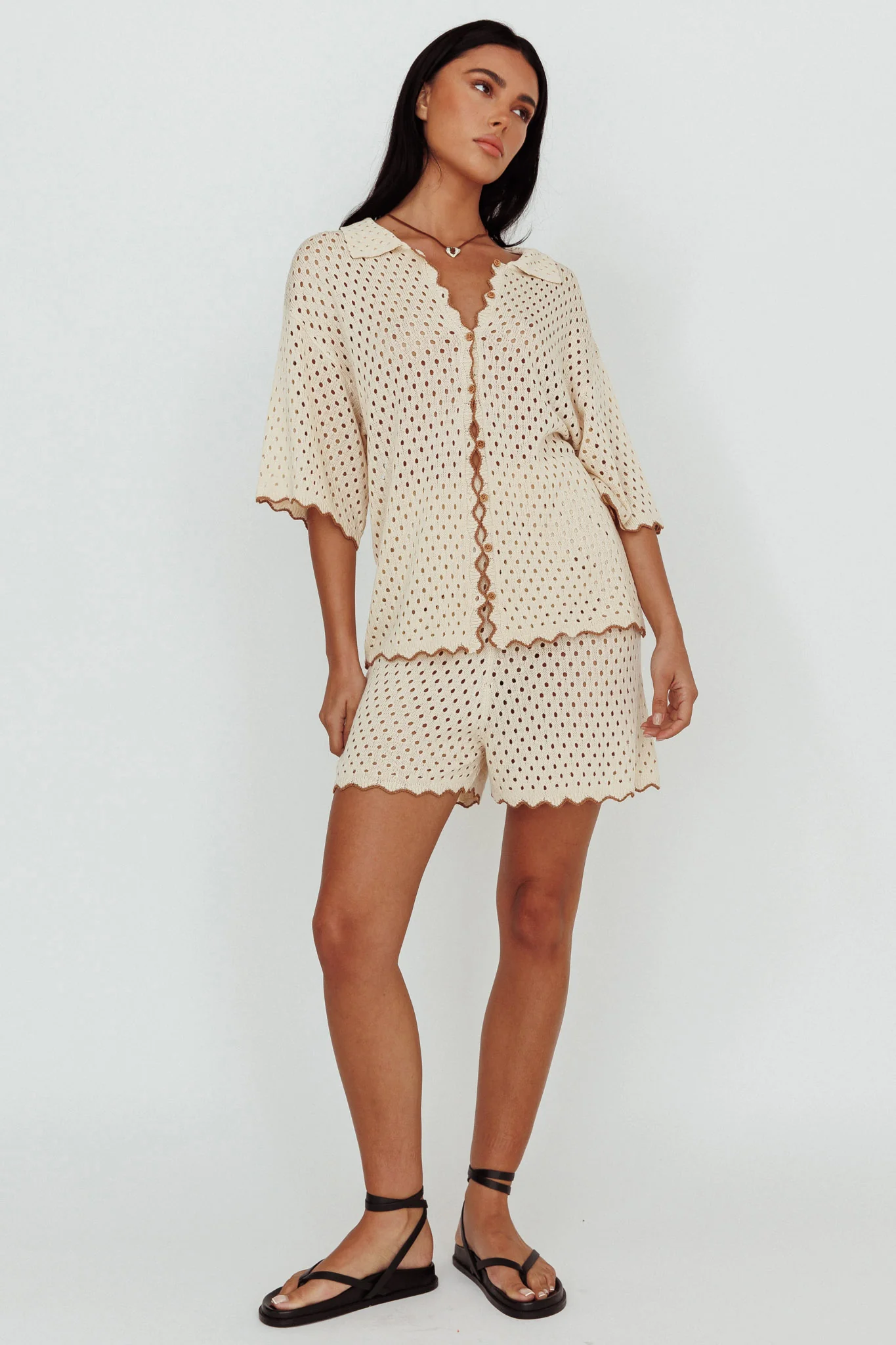 Just A Hunch Crochet Shorts Nutmeg/Shell - Image 5