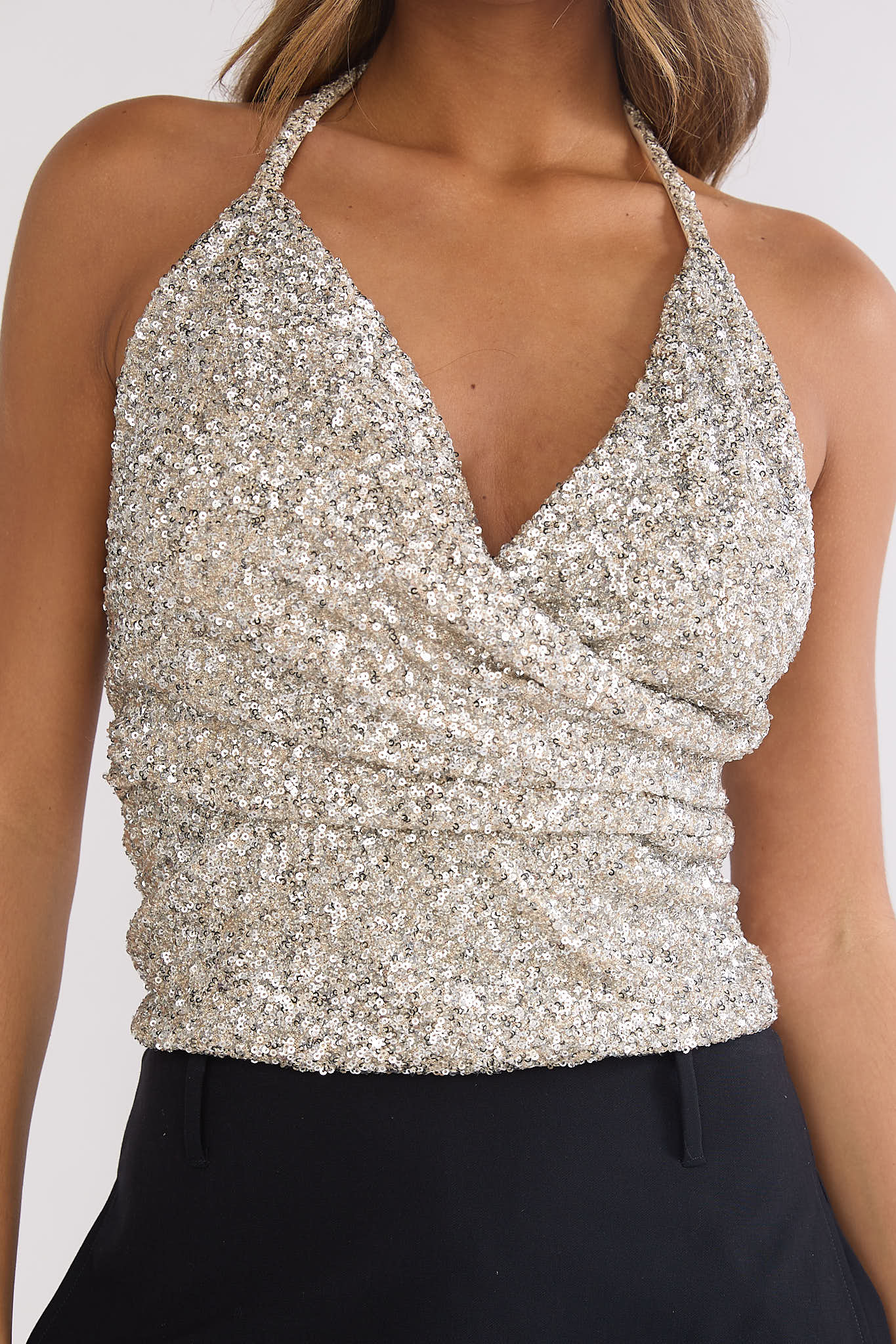 Just A Spark Sequin Halter Top Silver - Image 3