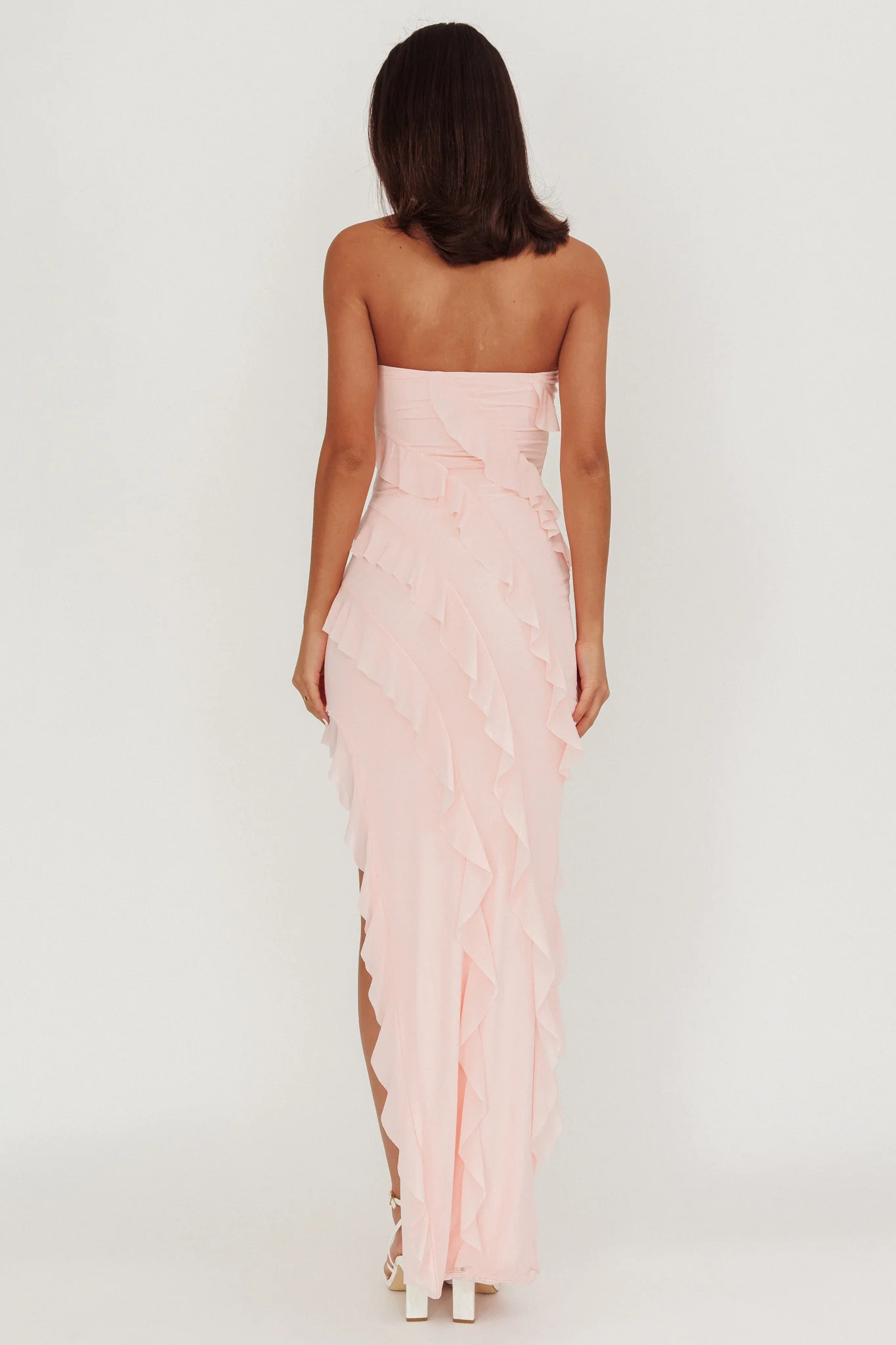 Just Friends Strapless Ruffle Maxi Dress Light Pink - Image 2