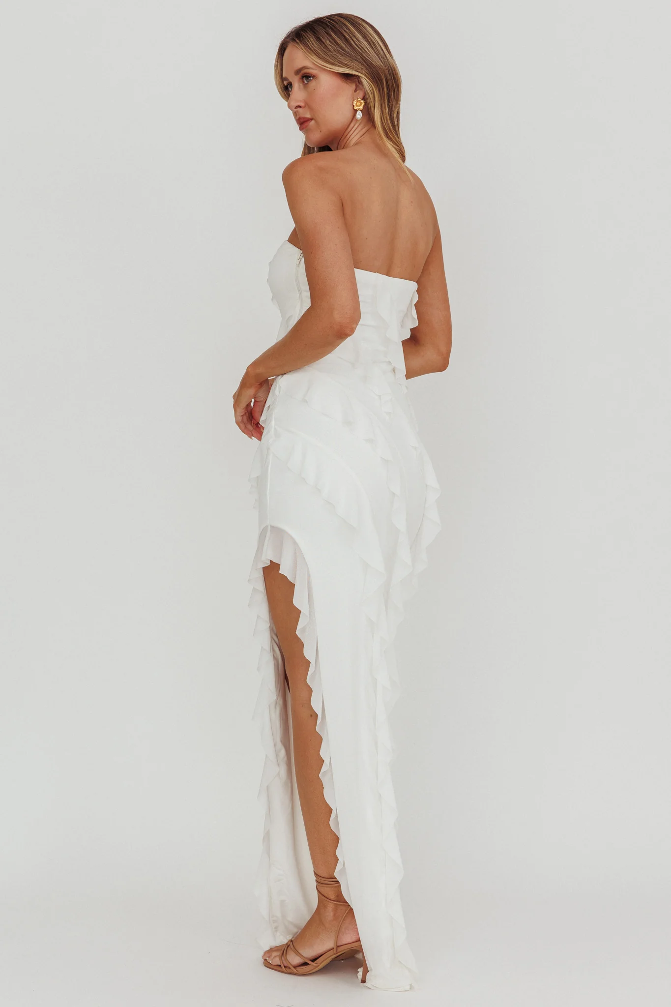 Just Friends Strapless Ruffle Maxi Dress Off White - Image 3