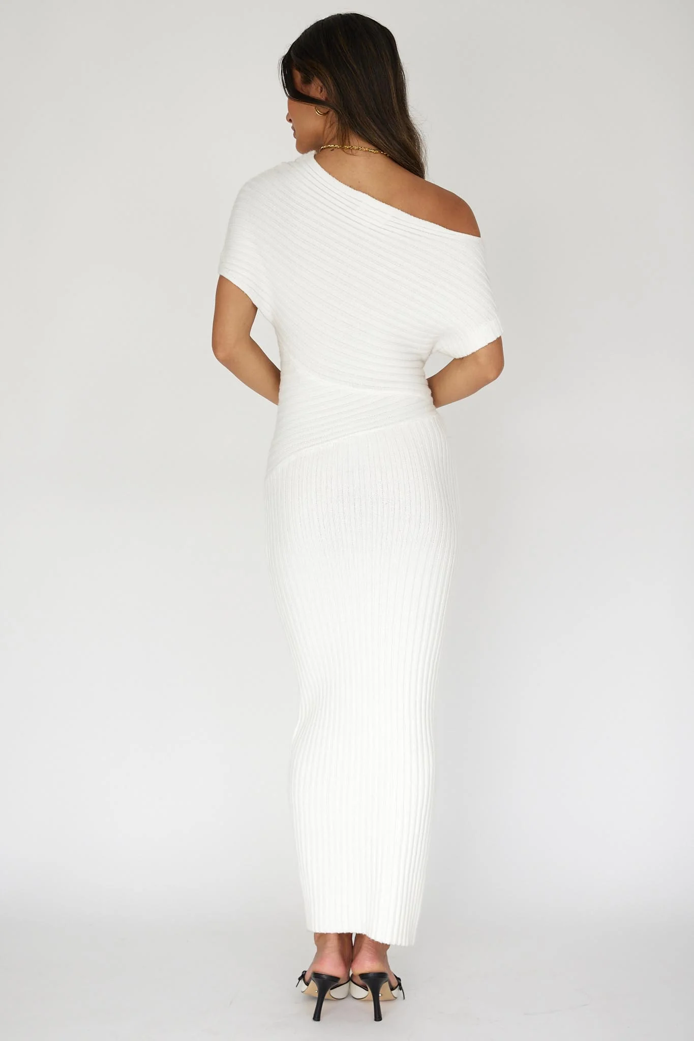 Kaelyn Asymmetric Neck Knit Maxi Dress White - Image 2