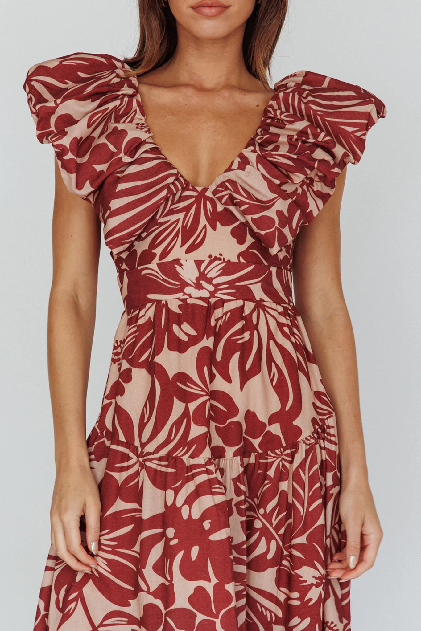 Kahlo Puffed Ruffle Neckline Maxi Dress Print Flame - Image 4