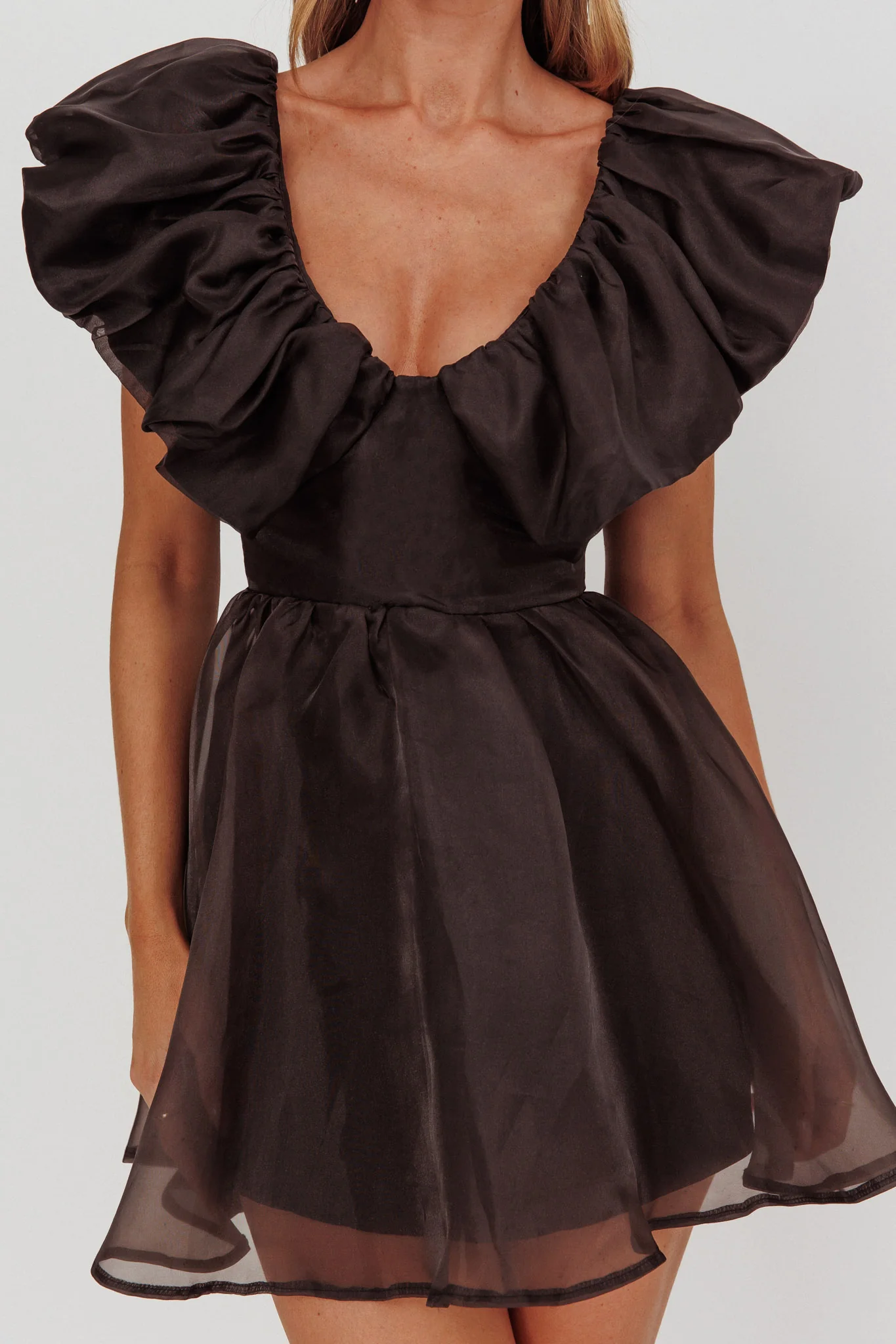 Kahlo Ruffle Neckline Mini Dress Black - Image 3