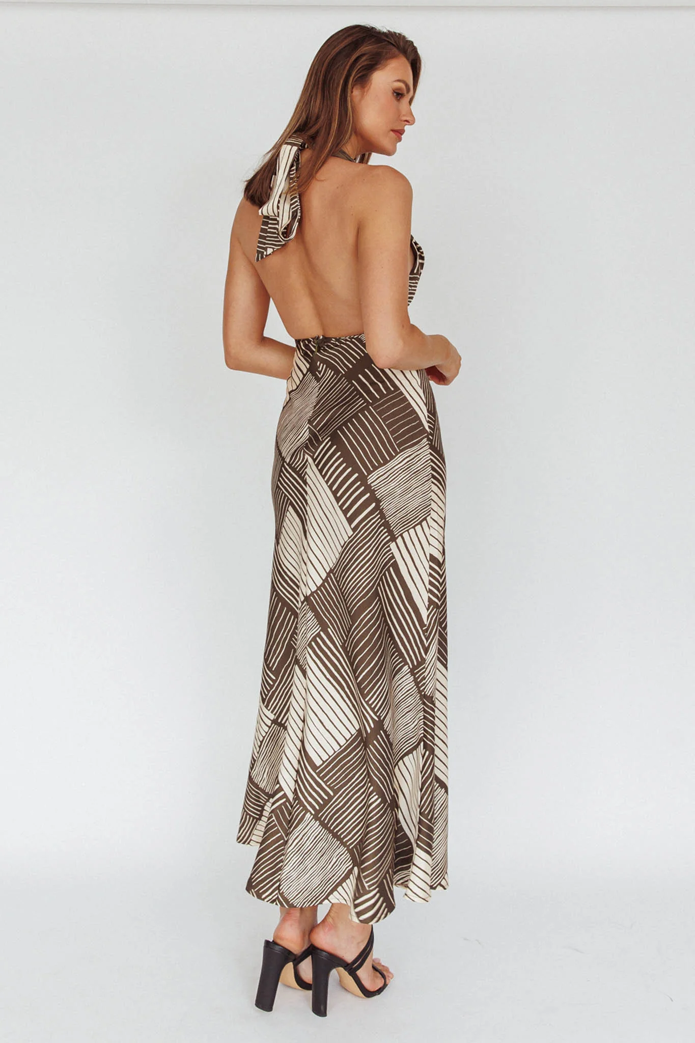 Kailie Halterneck Midi Dress Crosshatch Olive - Image 2