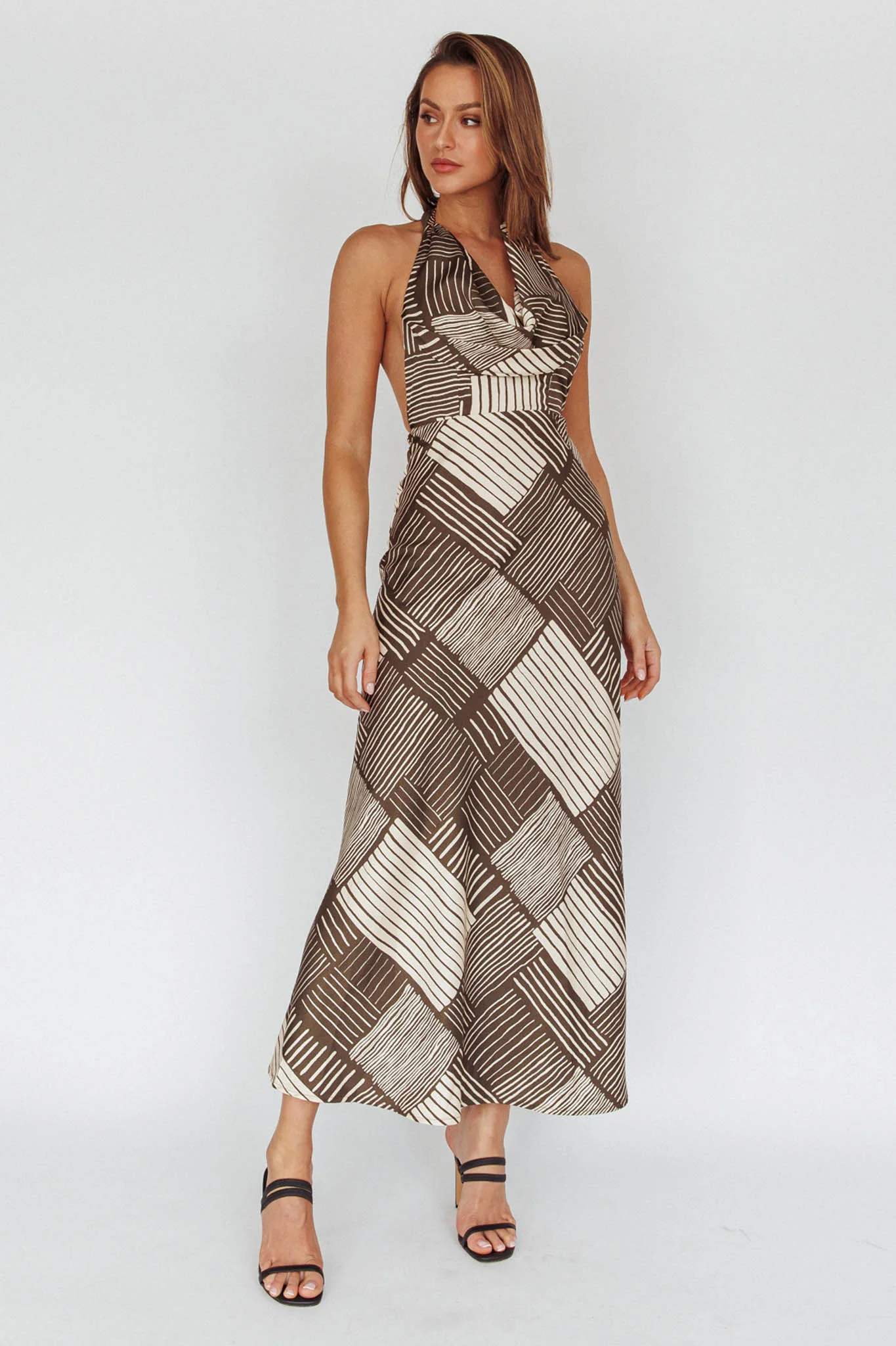 Kailie Halterneck Midi Dress Crosshatch Olive - Image 3