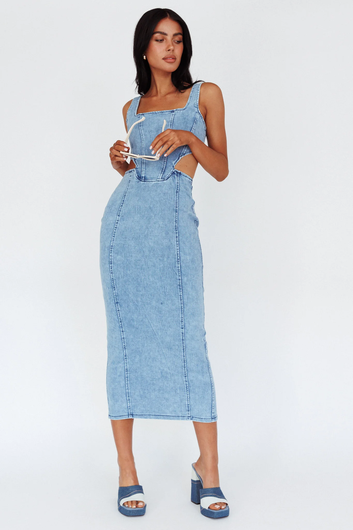 Kainani Cut-Out Waist Midi Dress Denim Blue - Image 3