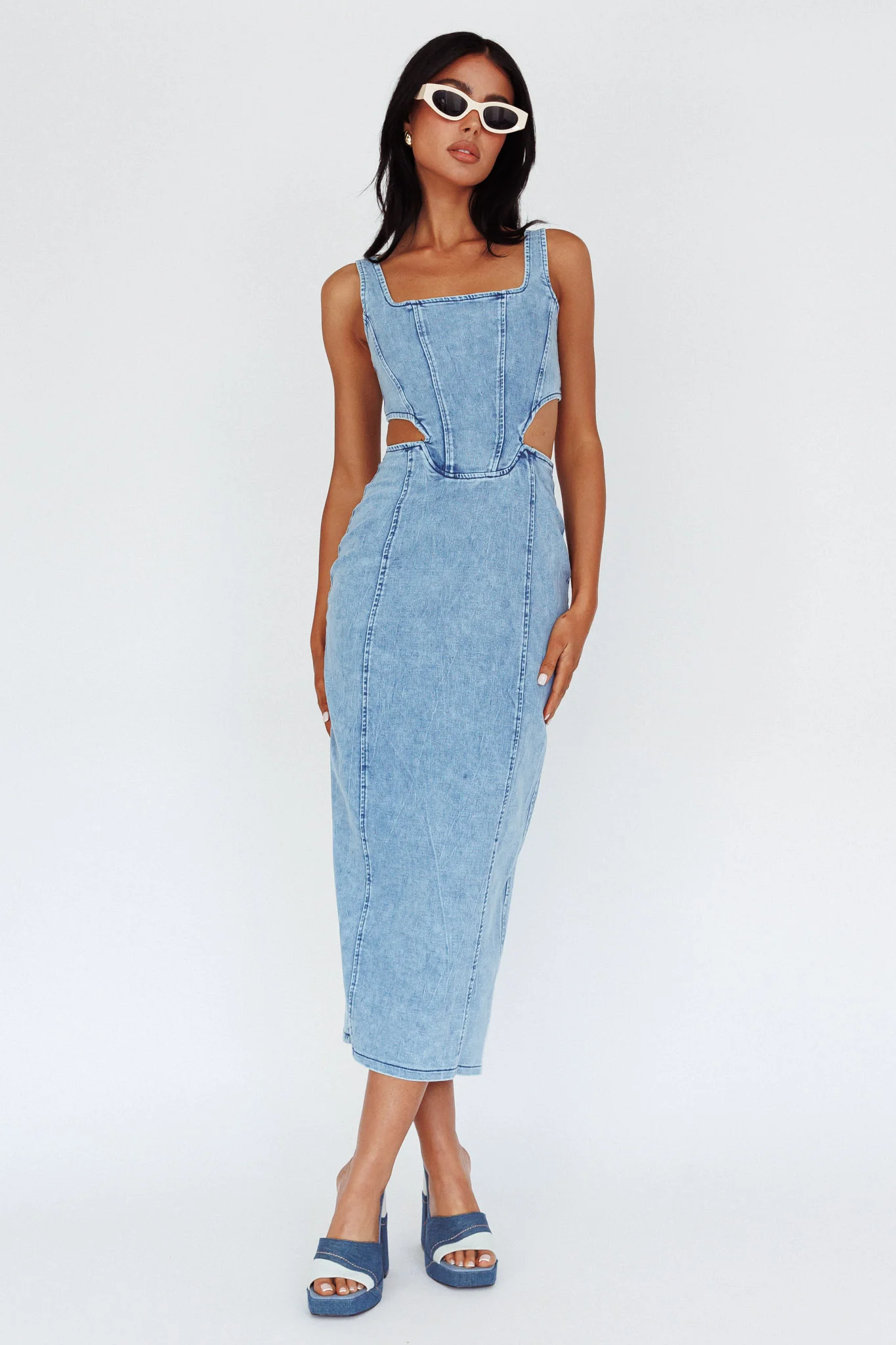 Kainani Cut-Out Waist Midi Dress Denim Blue - Image 5