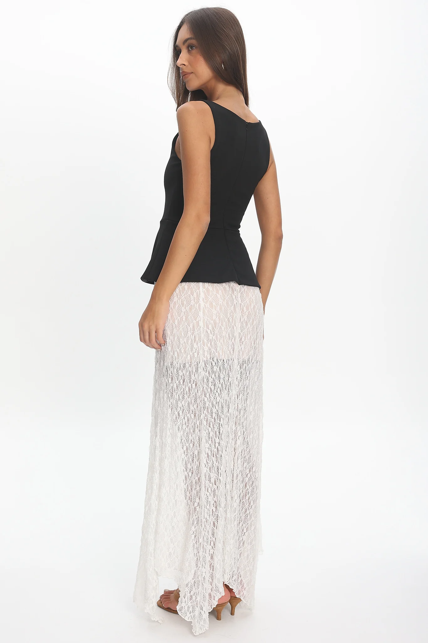 Kairah Peplum Lace Hem Maxi Dress Black - Image 3