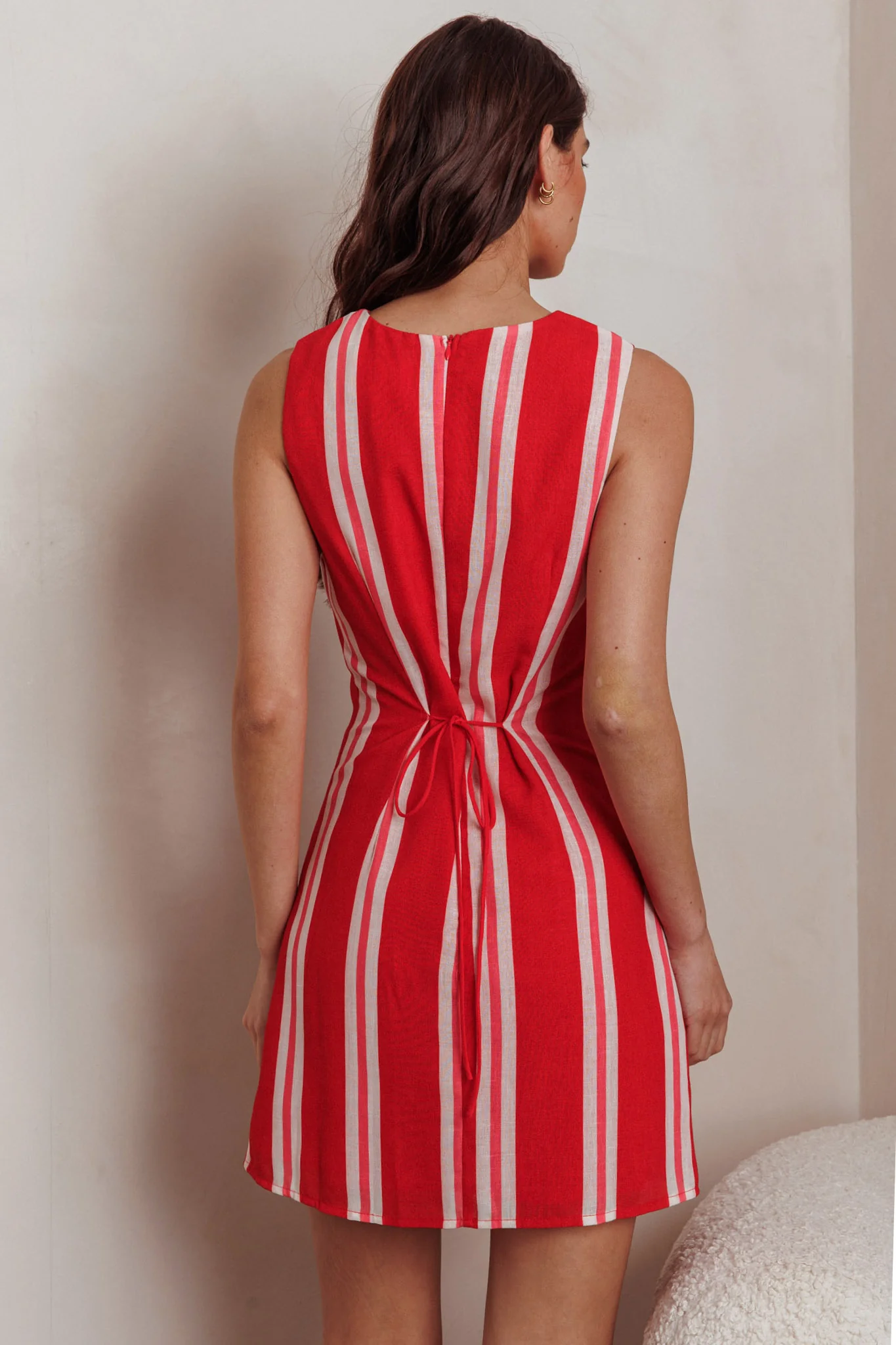Kalena Faux Placket Mini Dress Stripe Red - Image 2