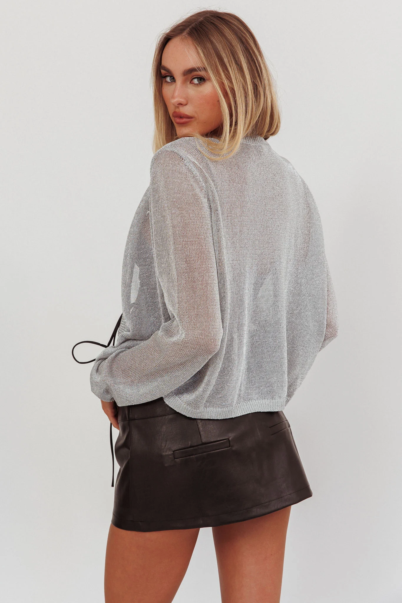 Kali Metallic Knit Cardigan Silver - Image 2