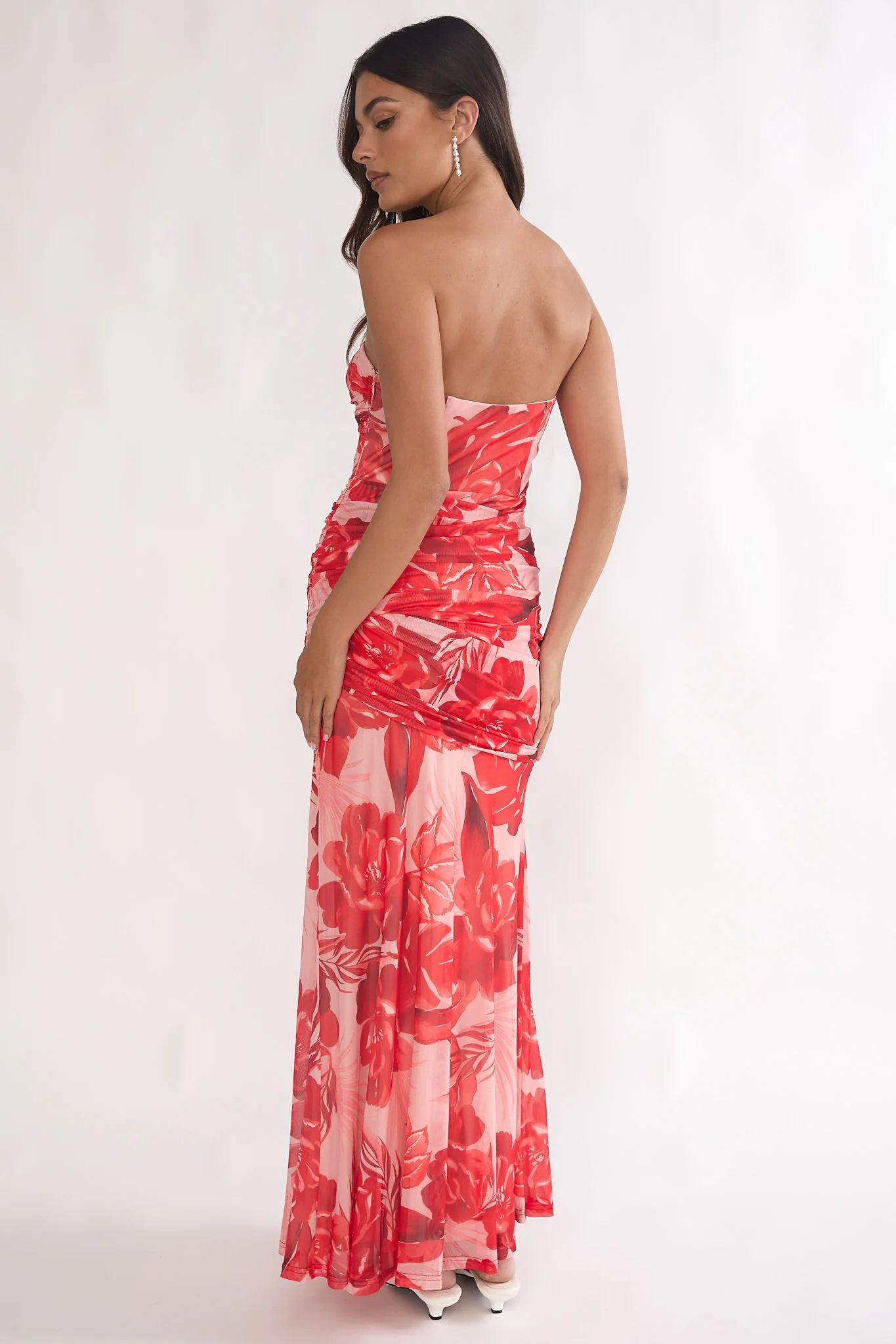 Kallira Strapless Ruched Maxi Dress Floral Red - Image 2
