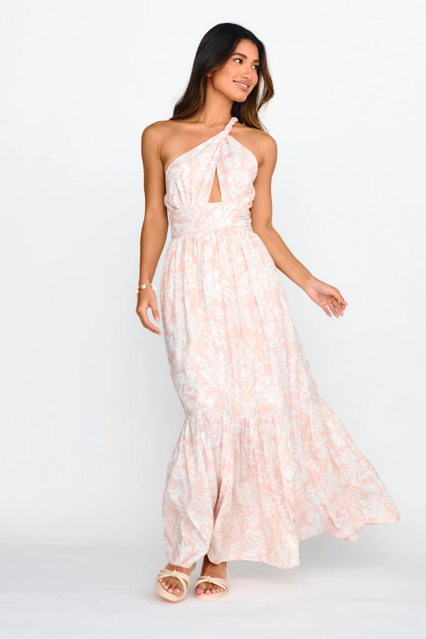 Kamali One-Shoulder Keyhole Maxi Dress Beige - Image 5
