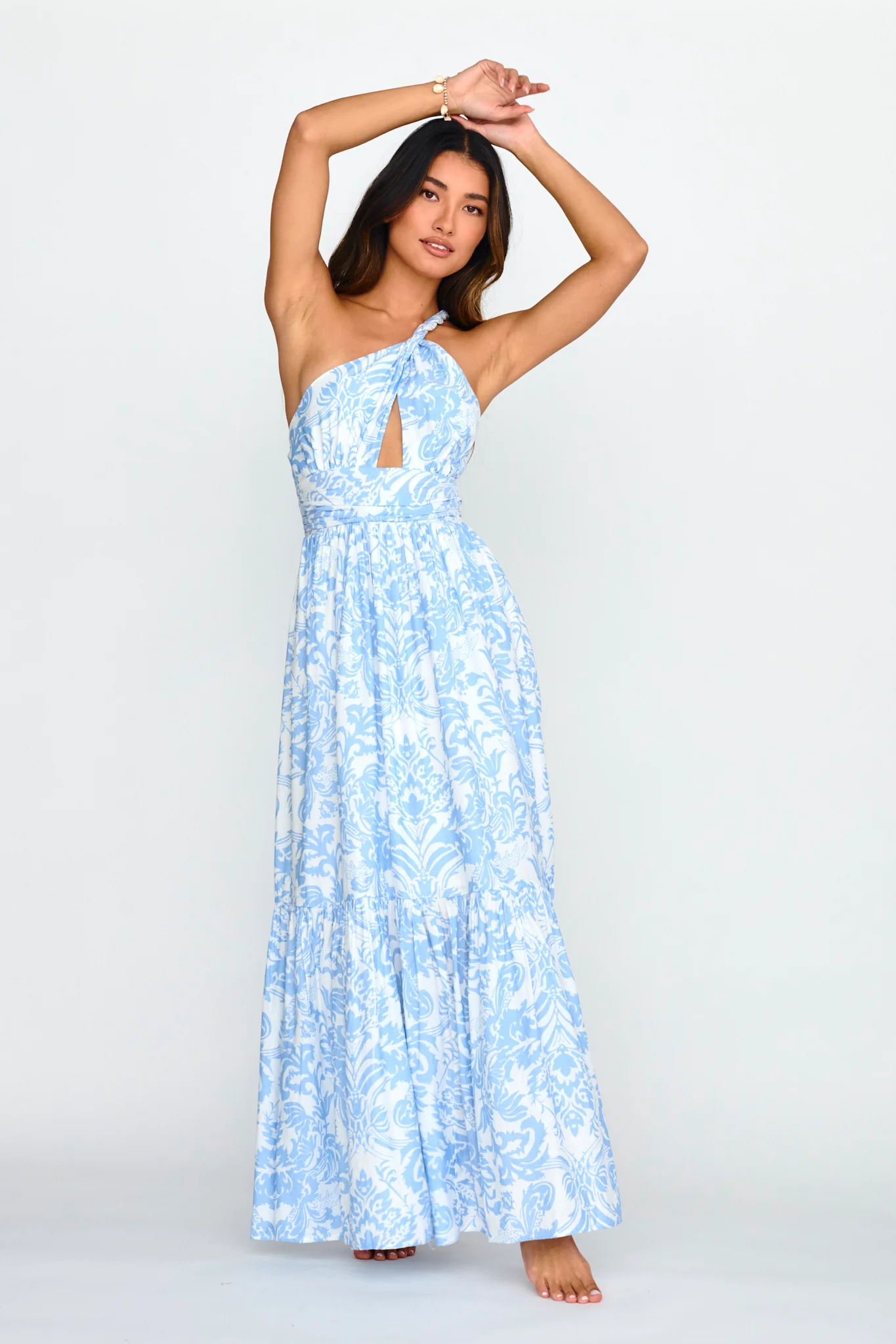 Kamali One-Shoulder Keyhole Maxi Dress Blue - Image 5