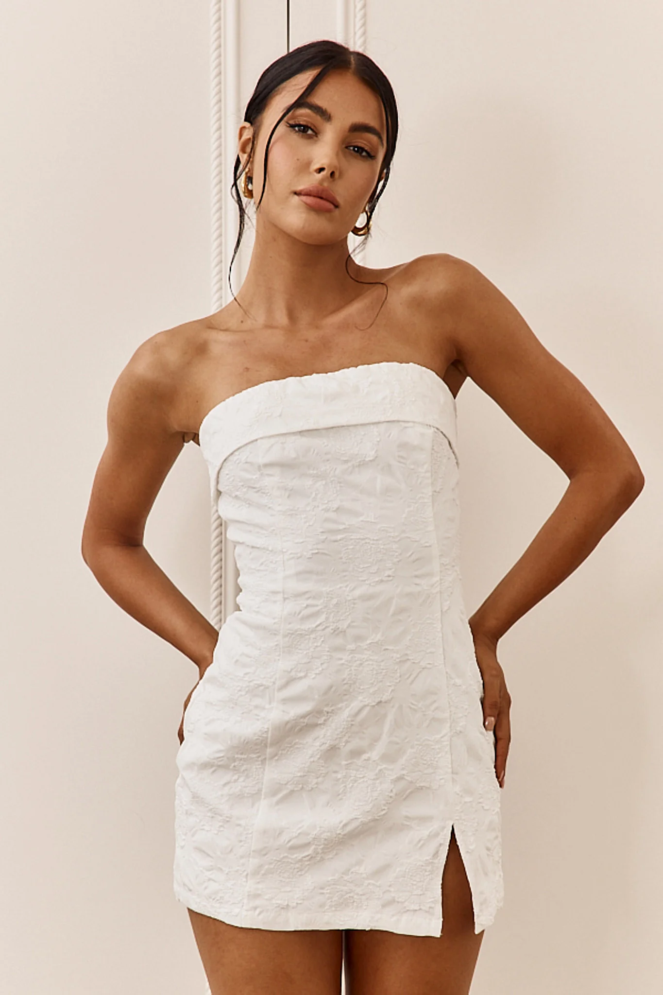 Kamila Strapless Embroidered Romper White - Image 5