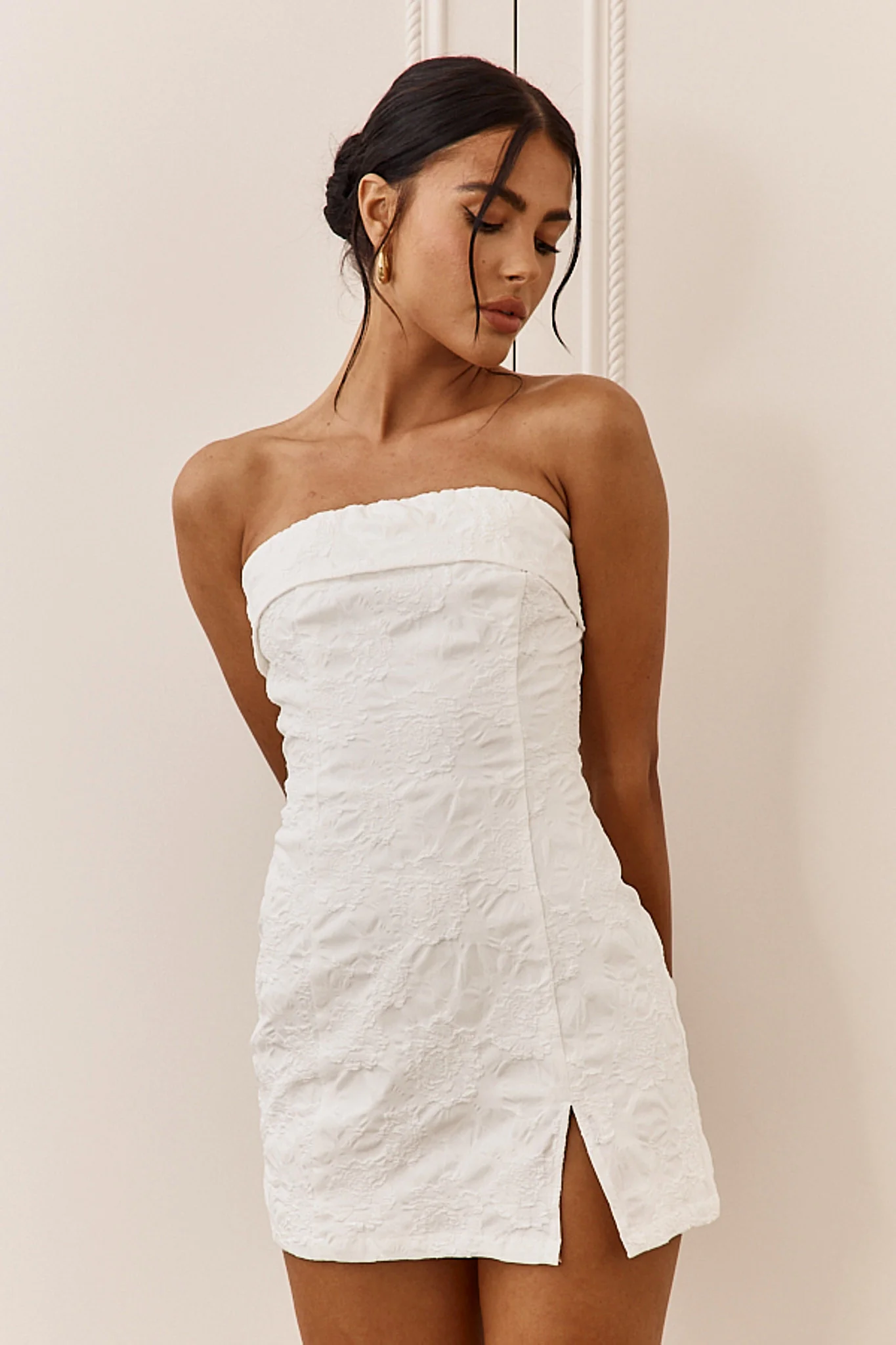 Kamila Strapless Embroidered Romper White - Image 7